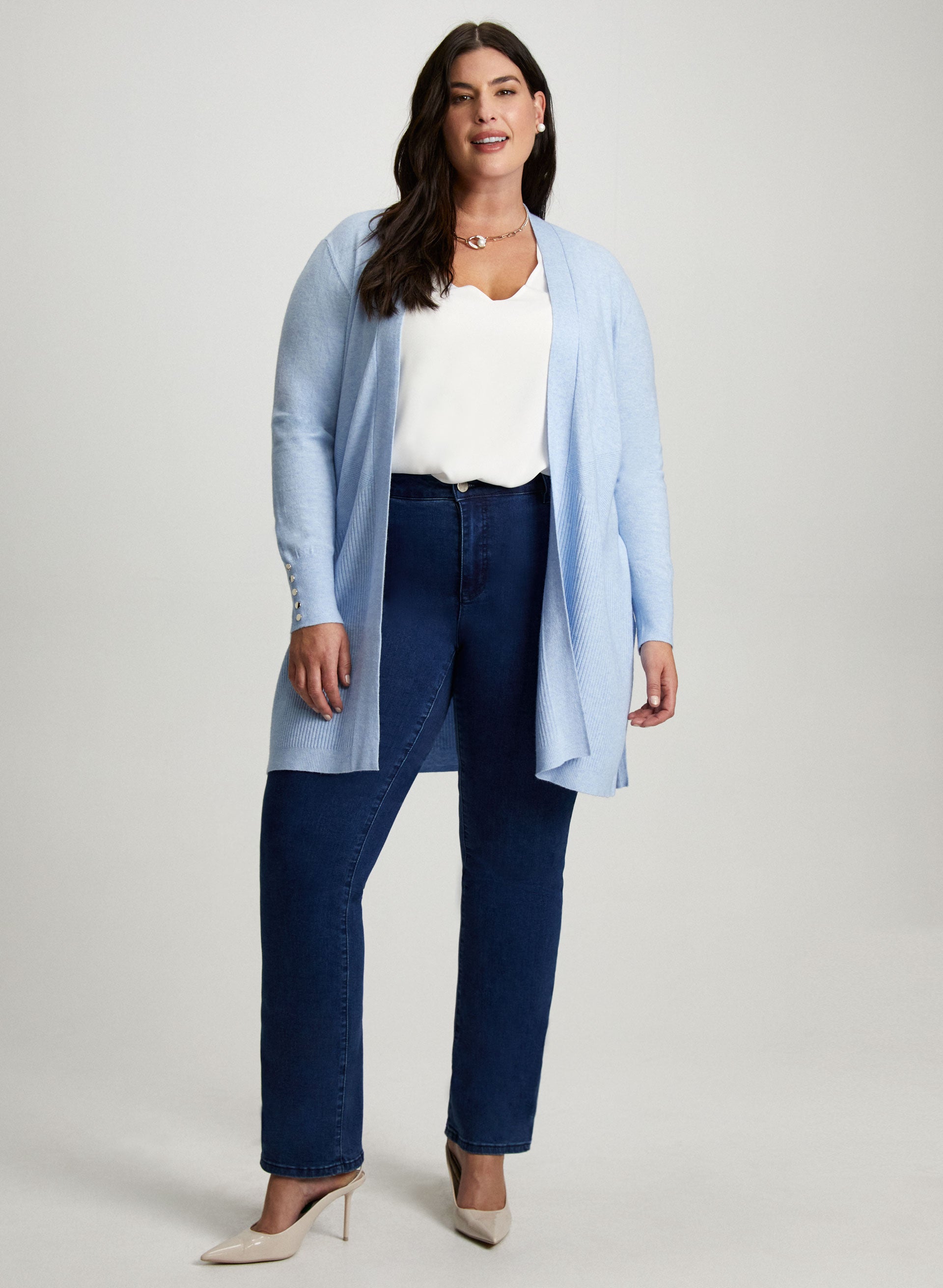 Stitch Detail Cardigan Sleeveless Blouse Jeans