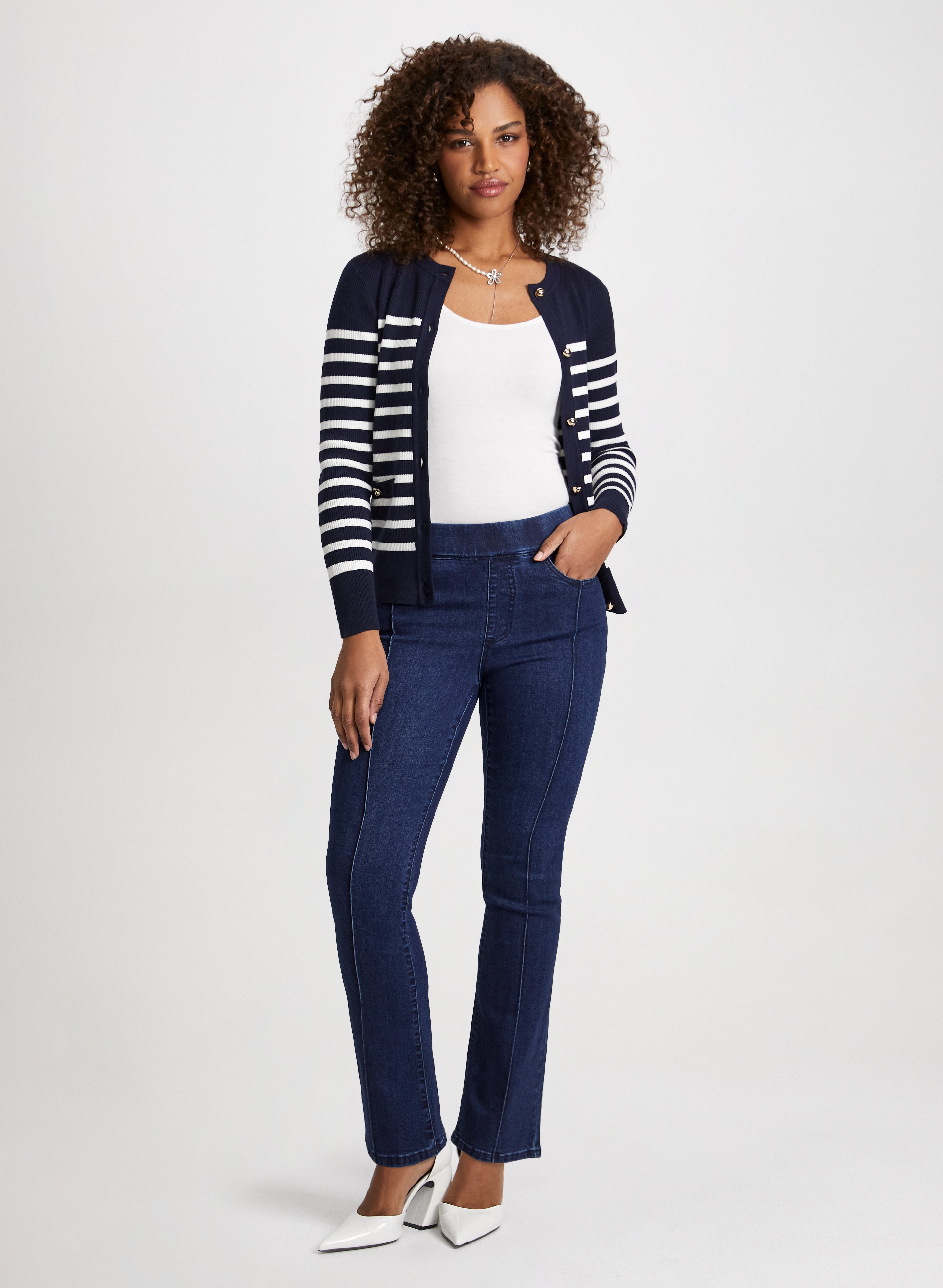Blue white striped cardigan hot sale
