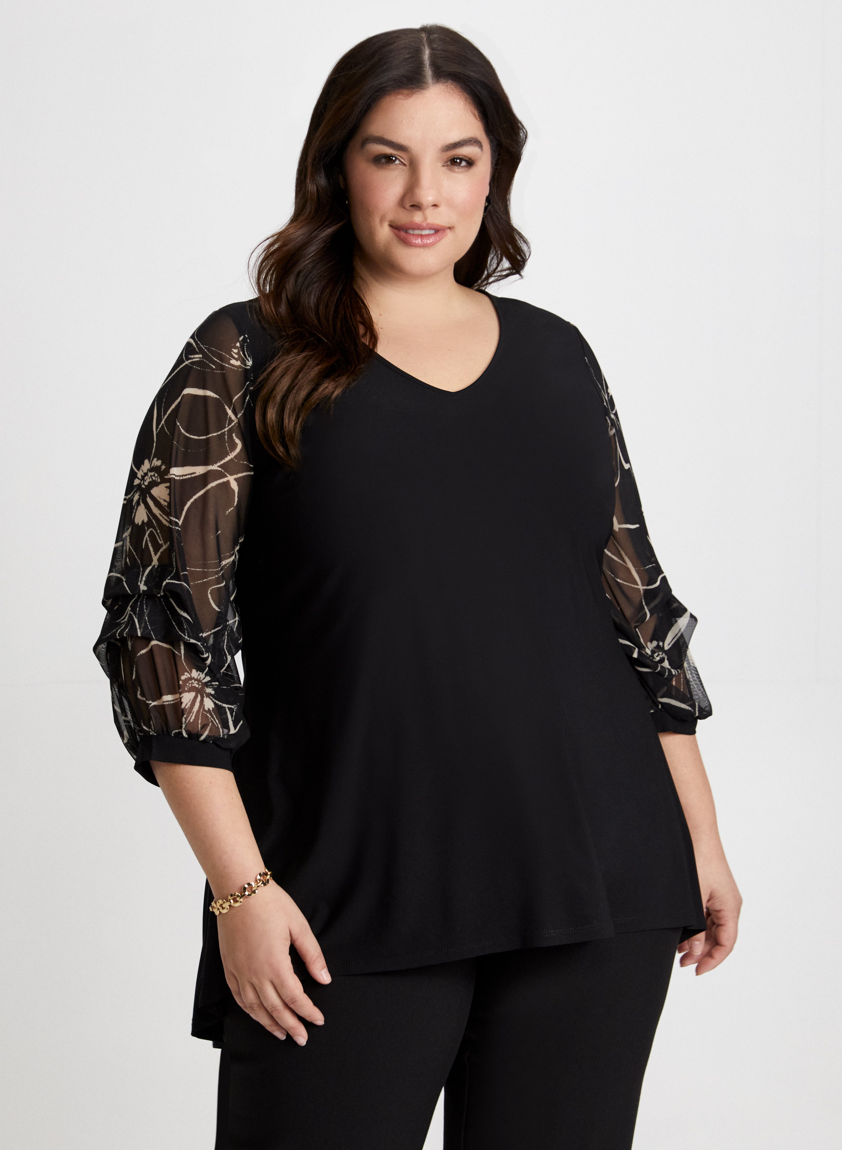 Pinched Sleeve Asymmetric Top