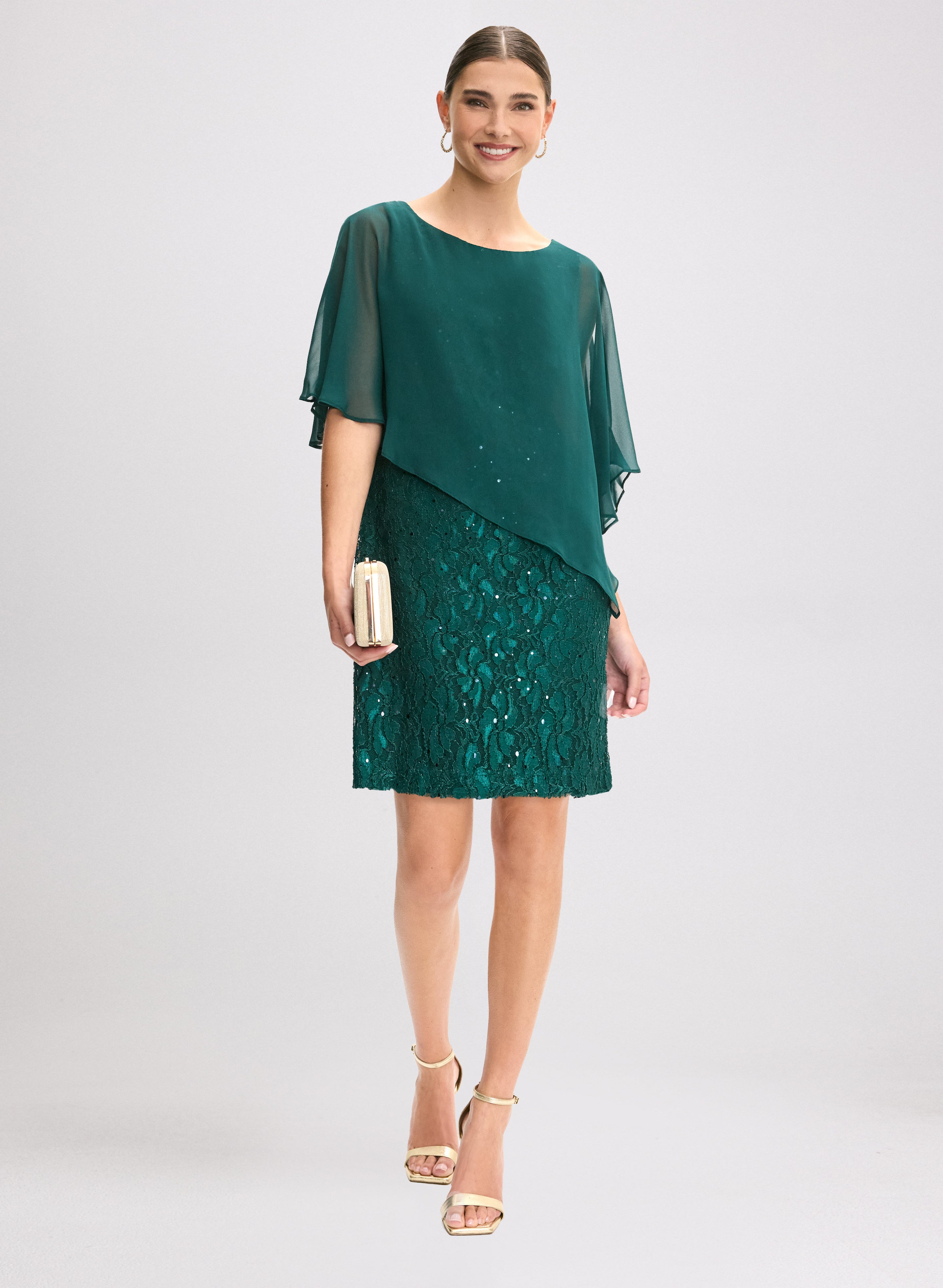 Lace Sequin Poncho Dress