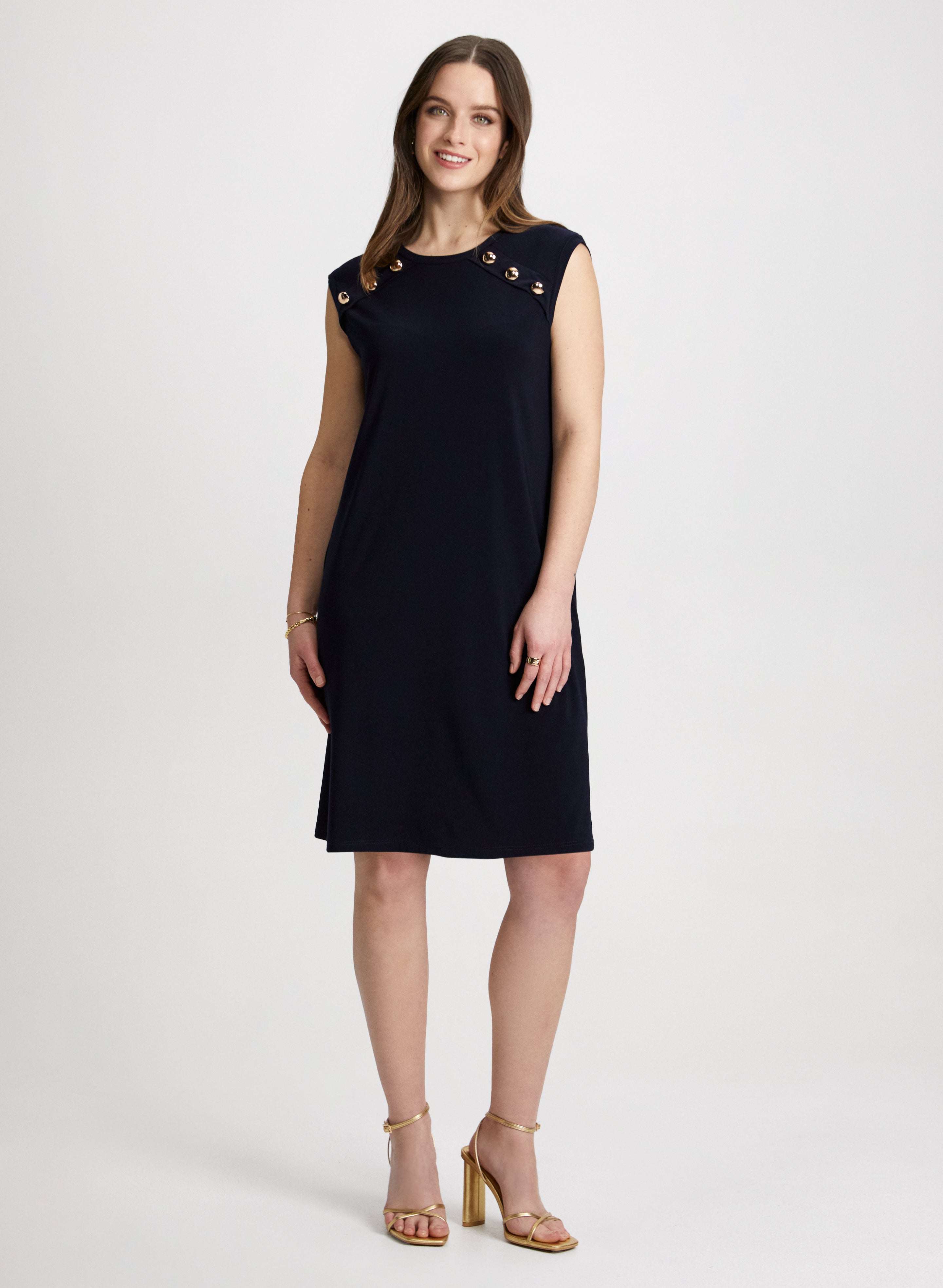 Decorative Button A-Line Dress