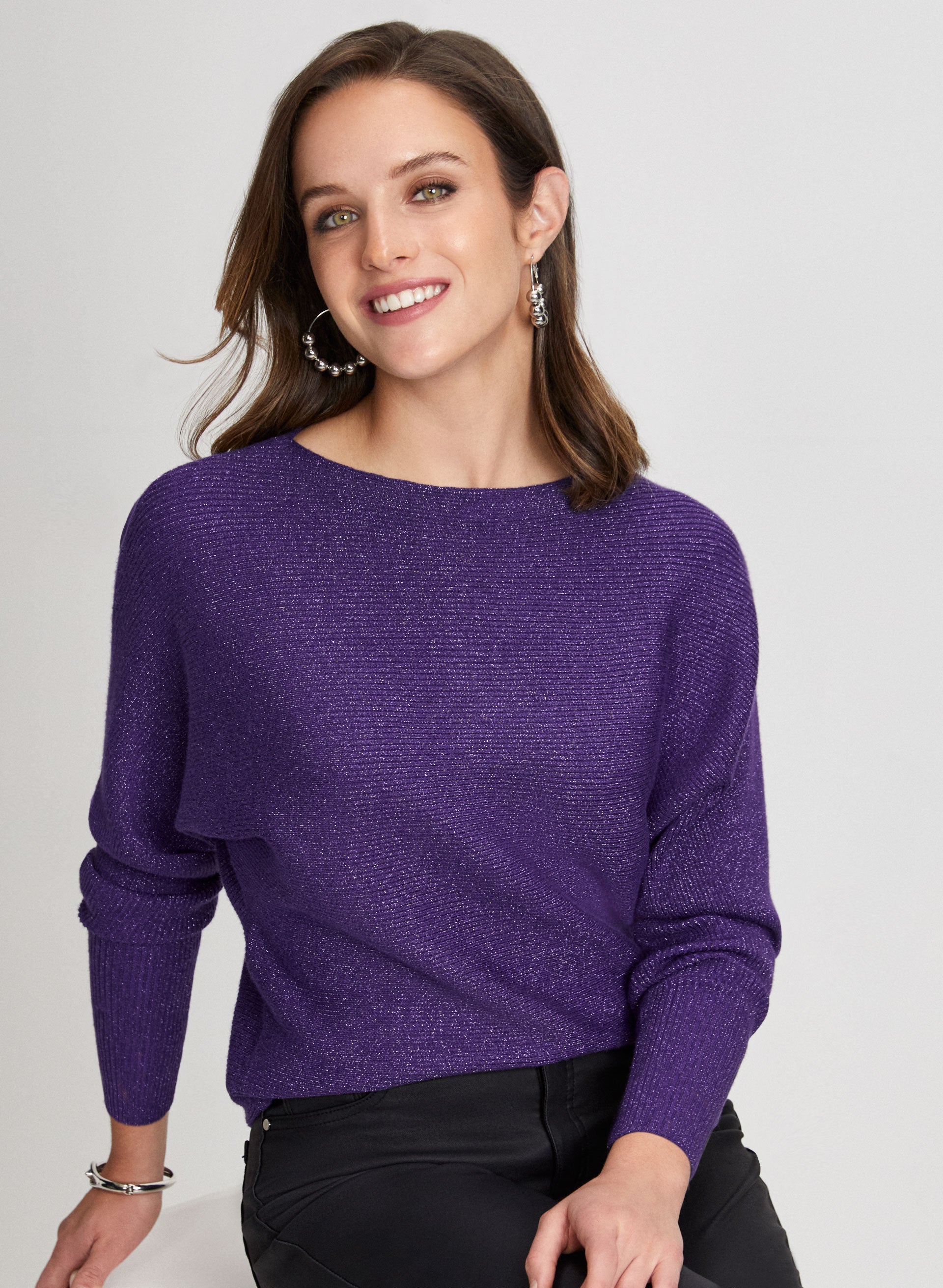 Laura Petites Women s Viscose Polyester Nylon Dolman Sleeve Sweater in Purple Rain Size Small