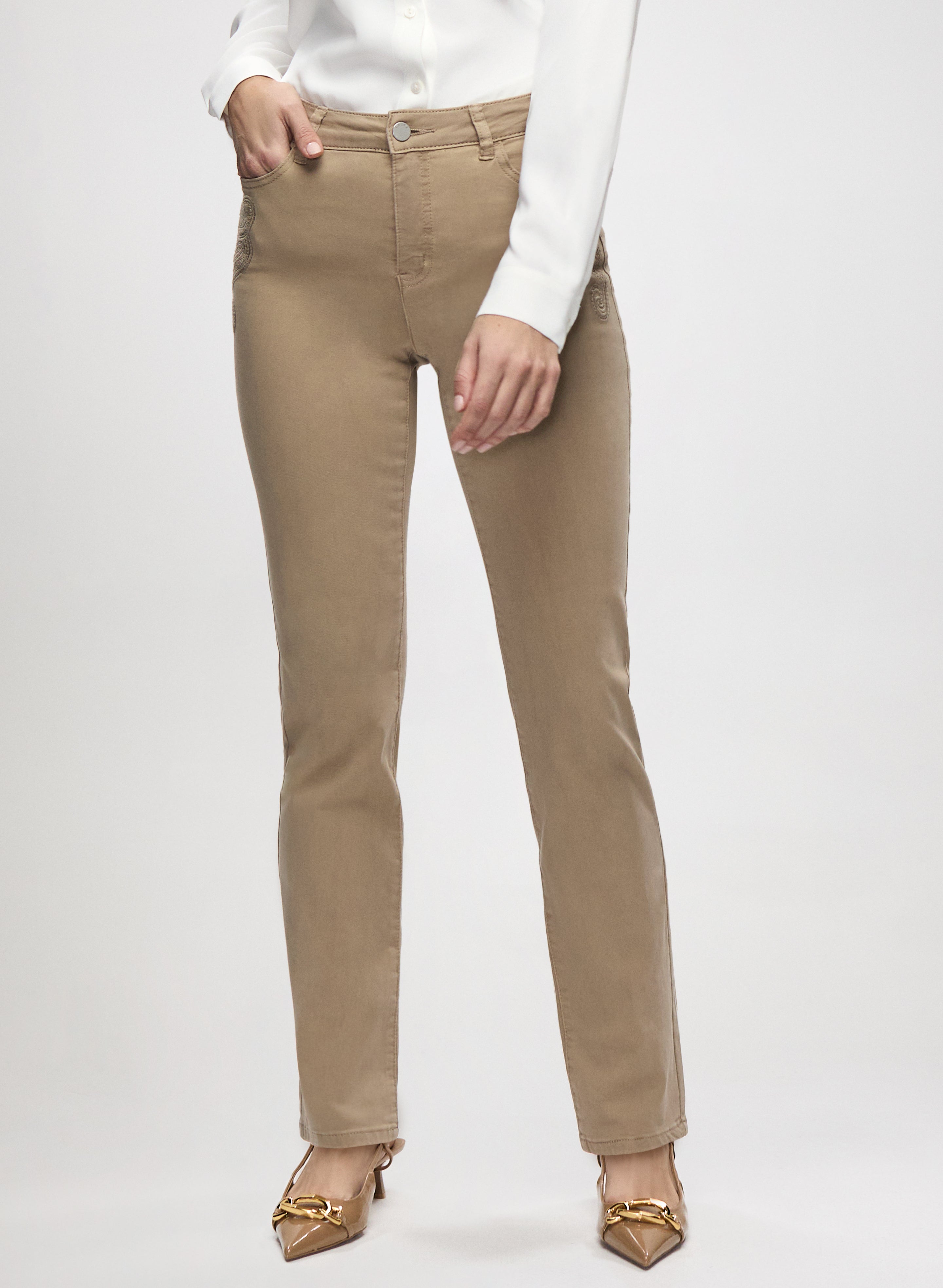 Crystal Fringe Faux Leather Pants in Camel Brown