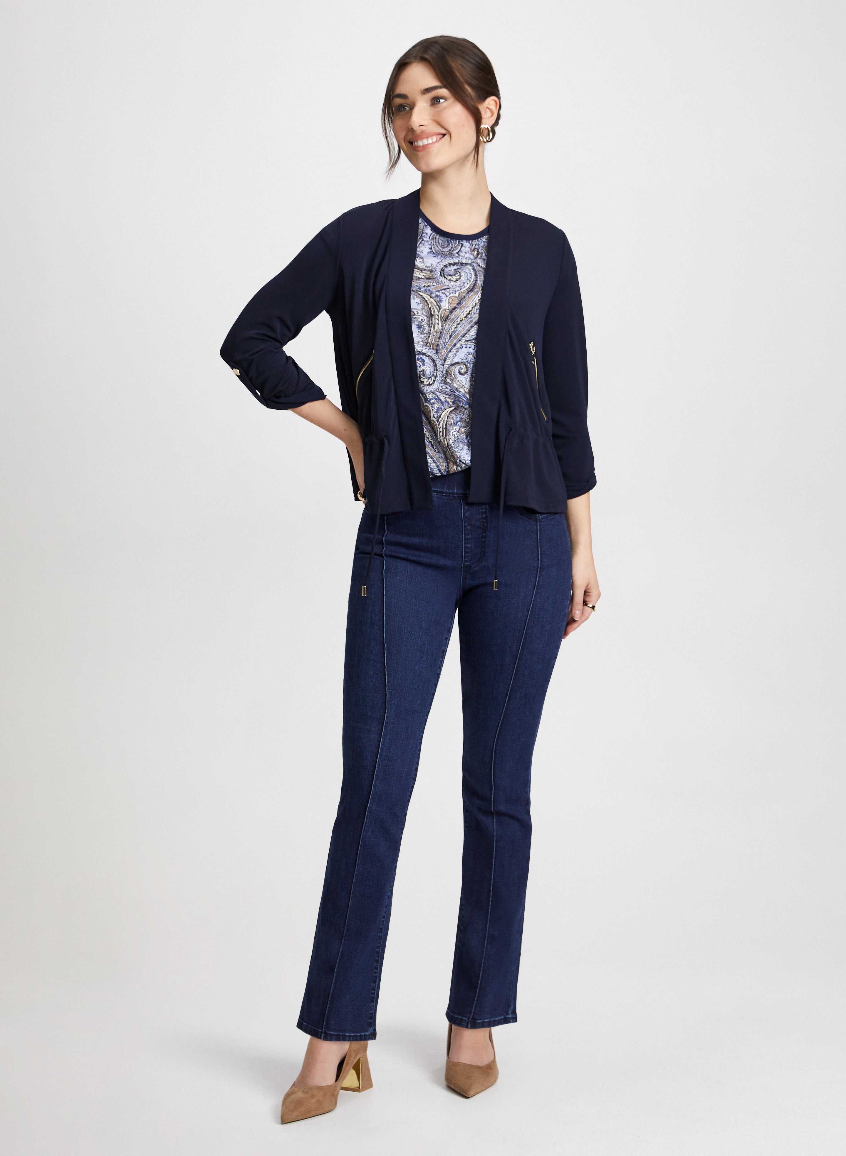 Blazer with tie and jeans outlet