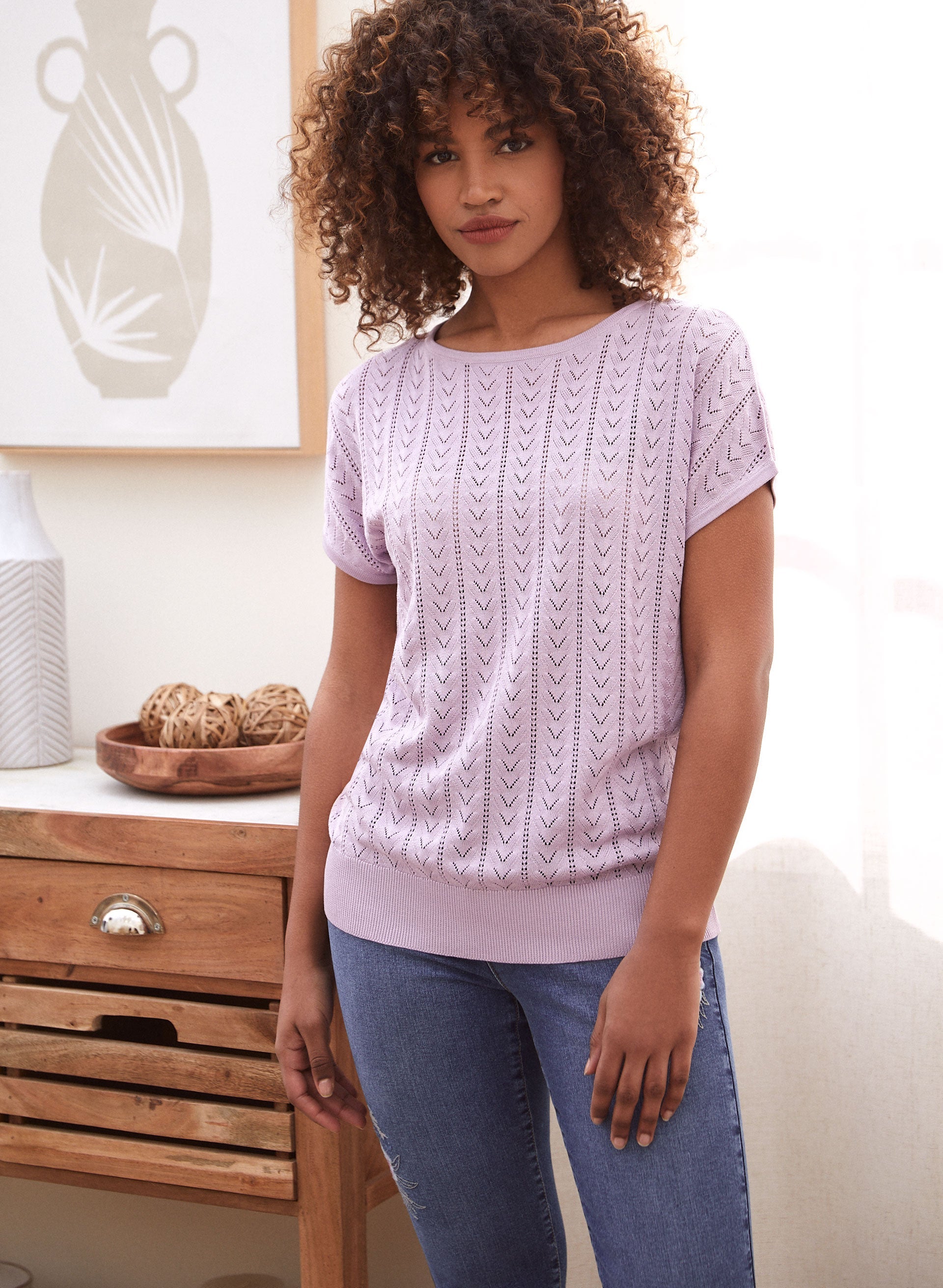 Cable-knit Short-sleeve Sweater In White