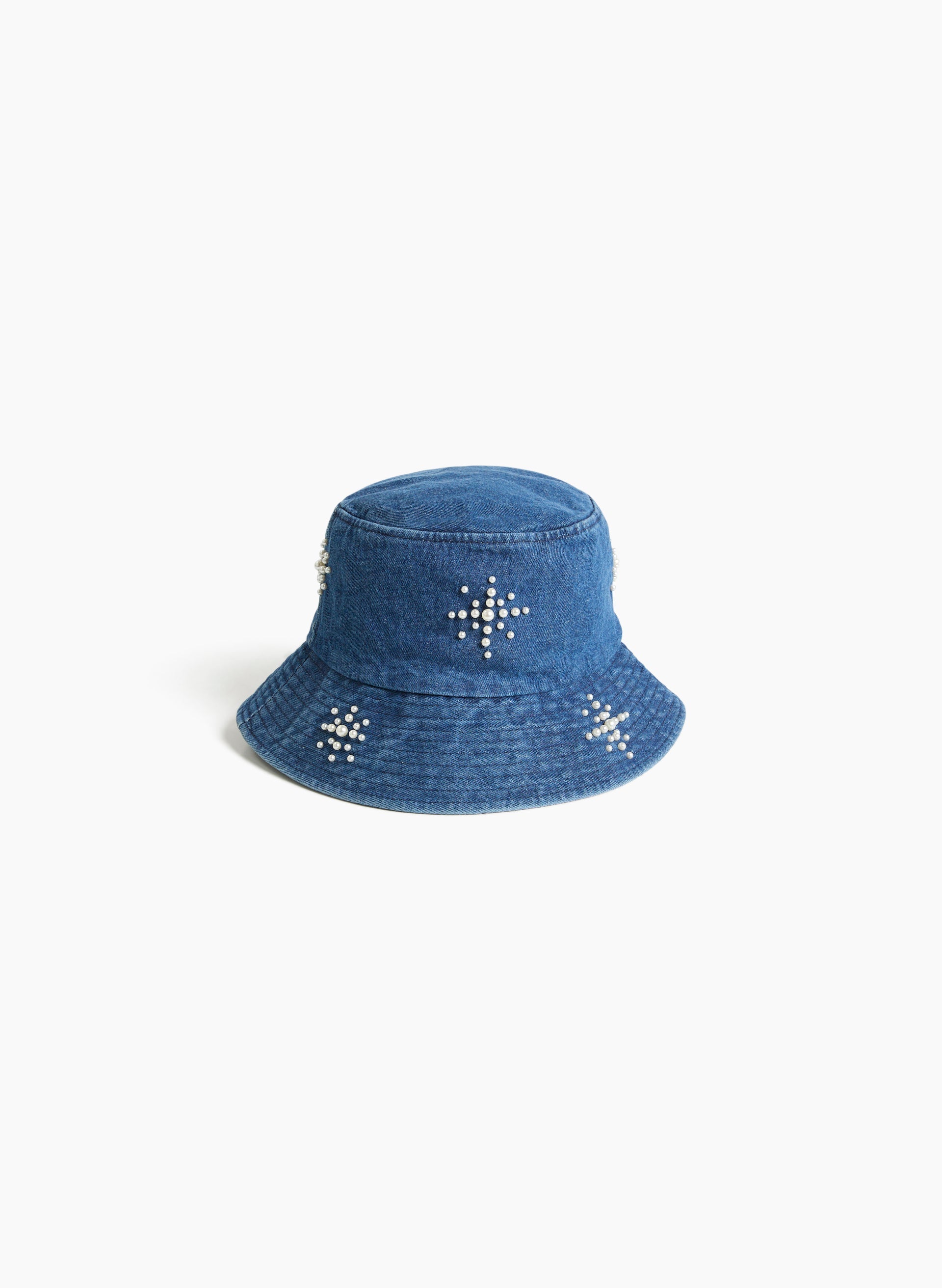 Pearl Detail Denim Bucket Hat