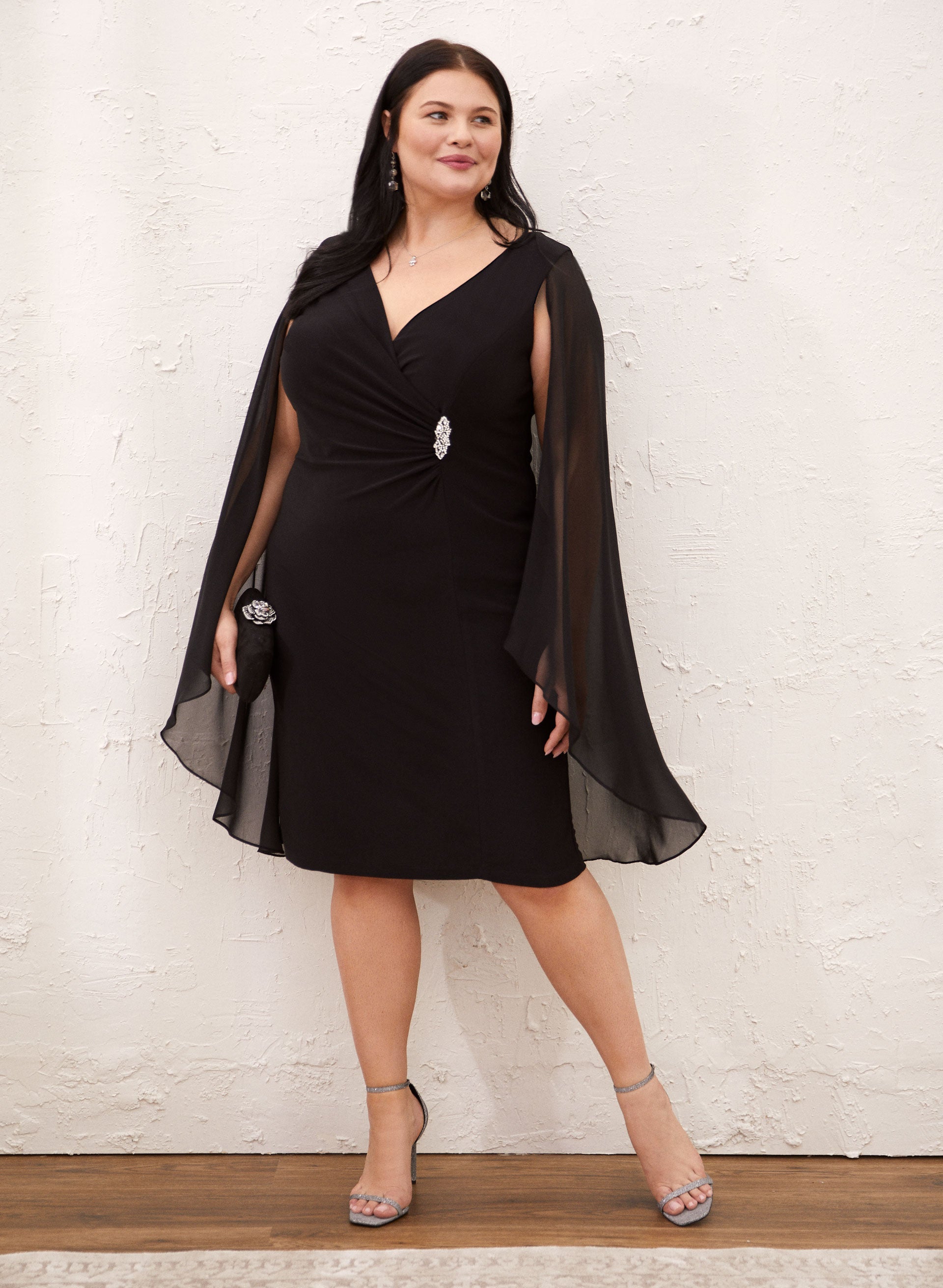 Black cape dress plus size sales