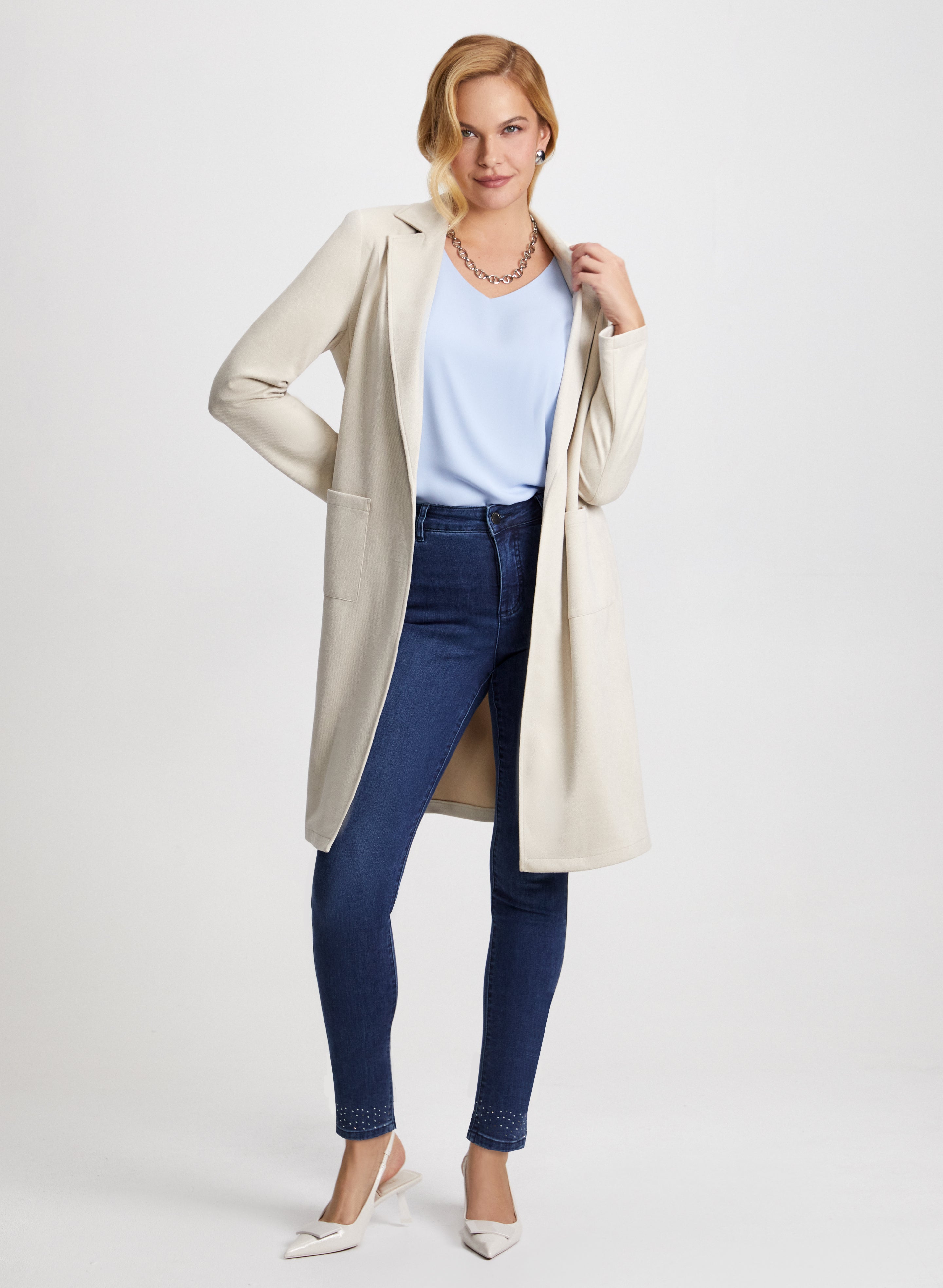 Faux Suede Jacket Bow Detail Jeans