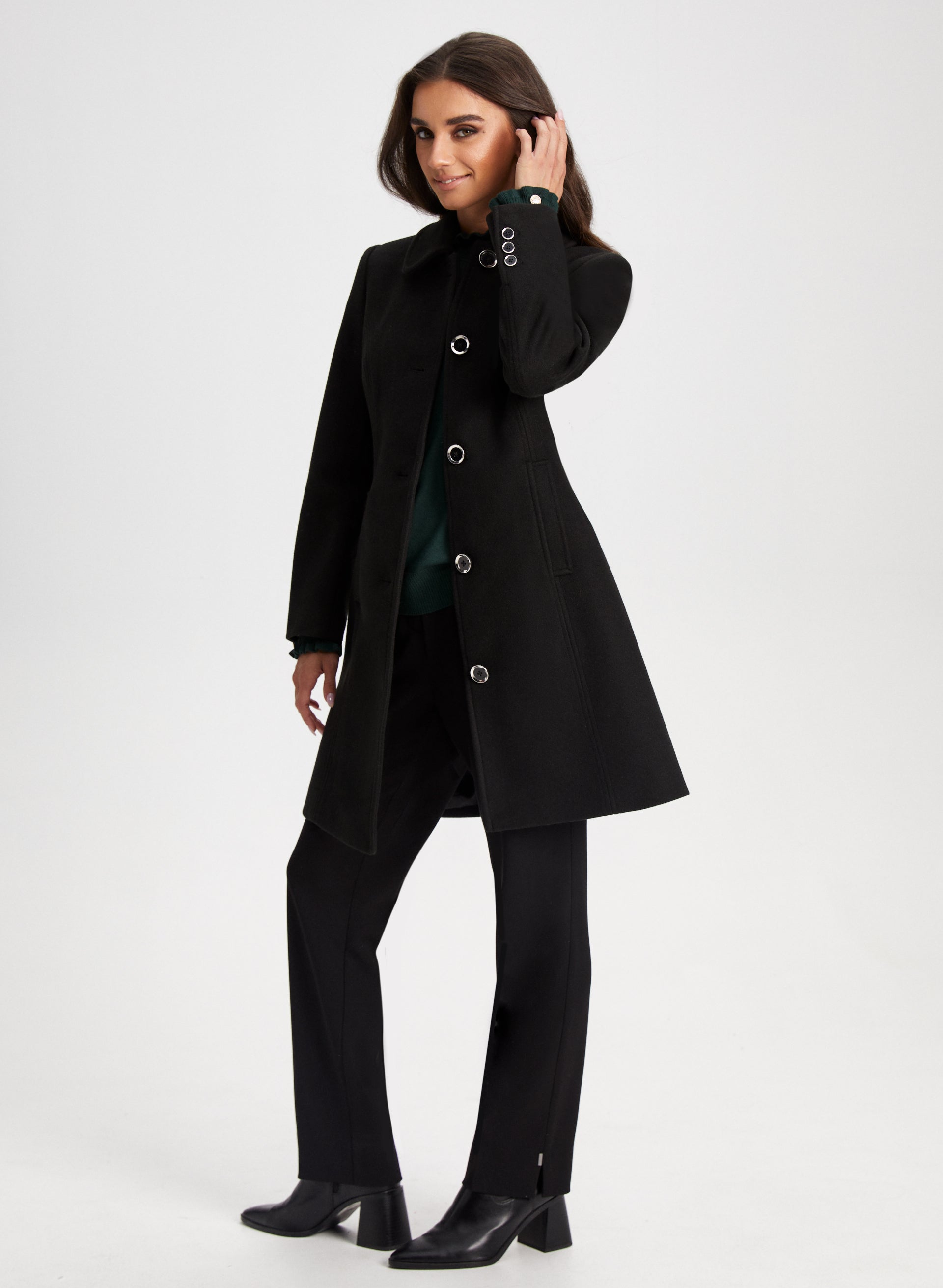 Club Collar Wool Blend Coat