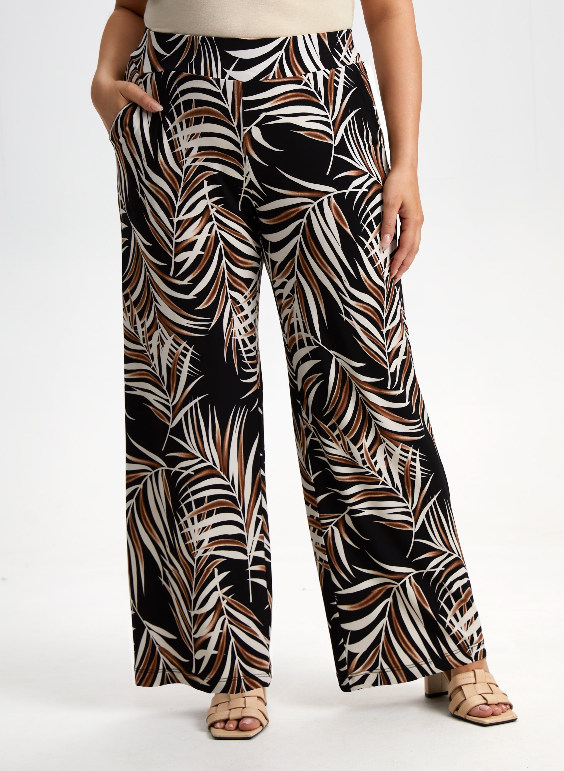 Leaf Print Wide Leg Pants
