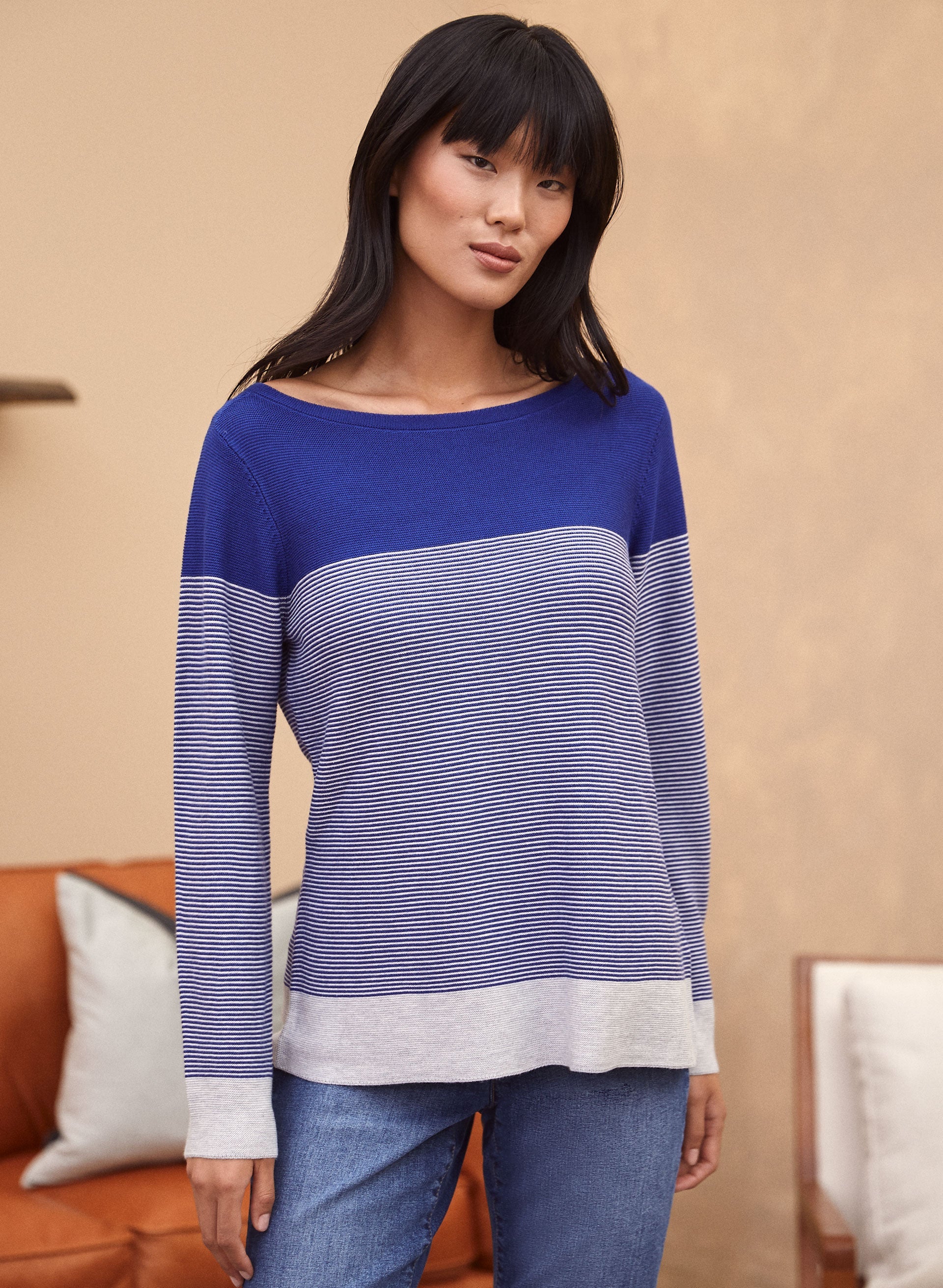 Laura Petites Women s Viscose Acrylic Colour Block Sweater in Blue Pattern Size XS