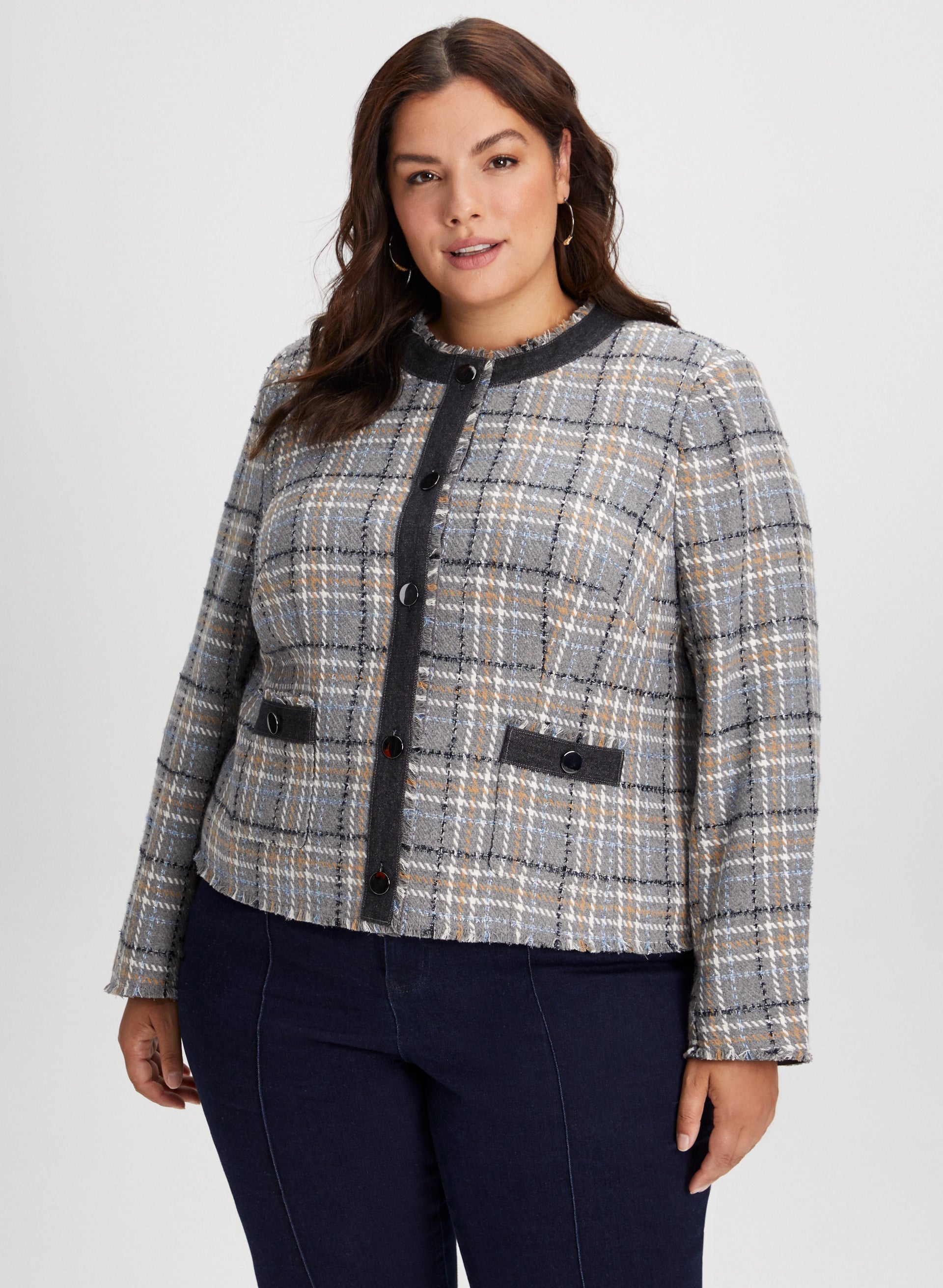 Plaid Contrast Trim Jacket