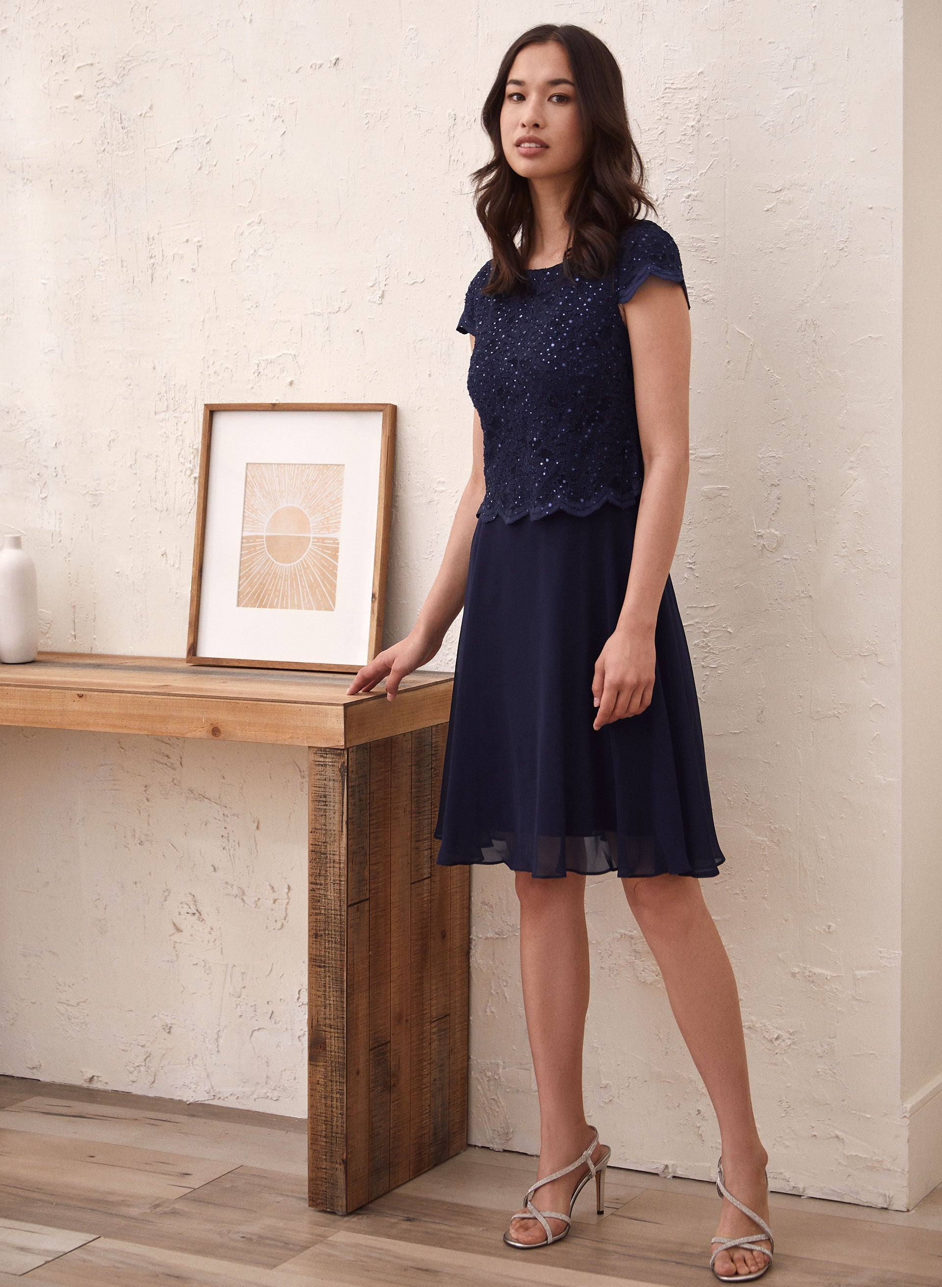 Sequin Lace Fit Flare Dress