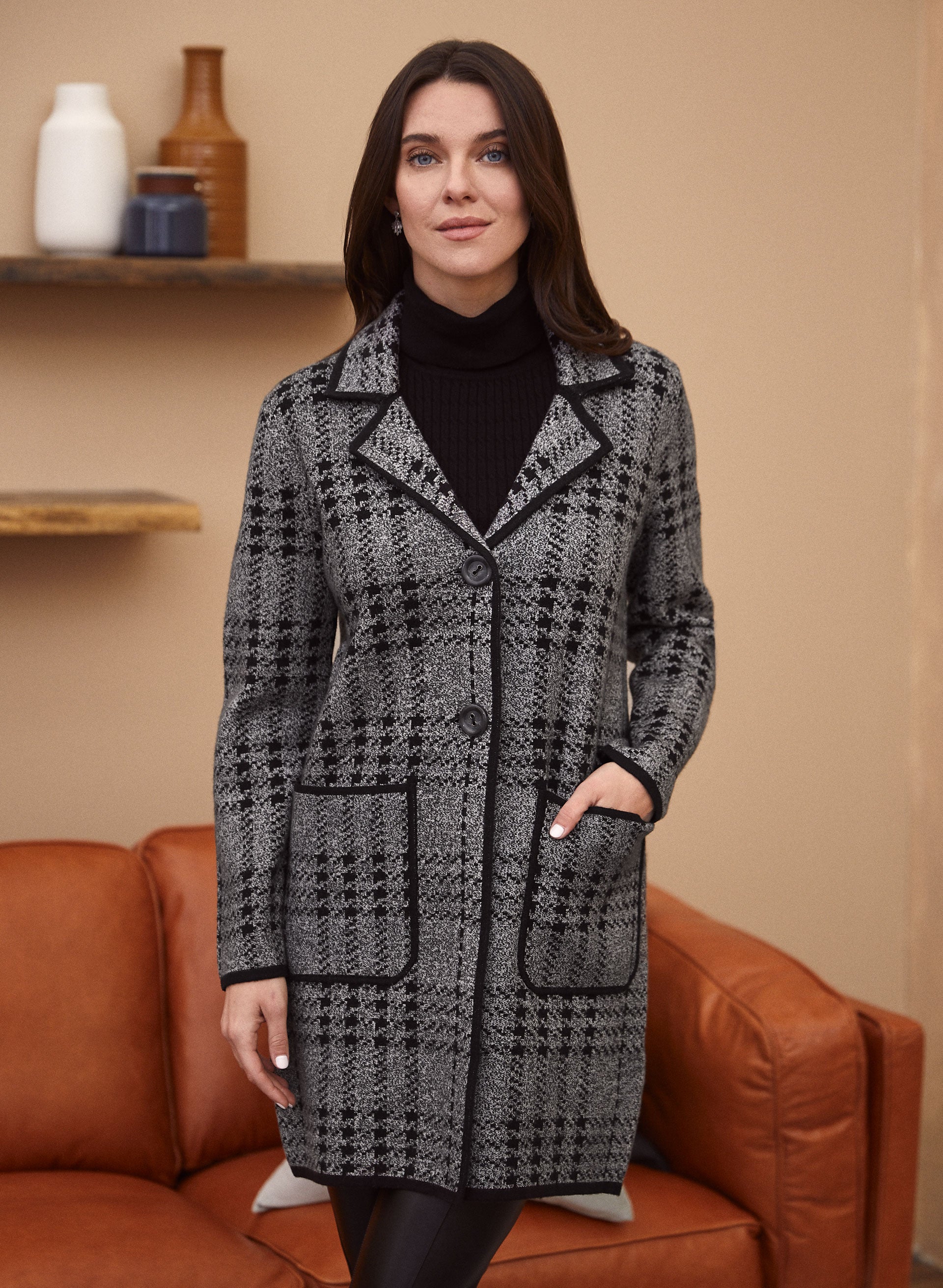 Houndstooth Print Coatigan