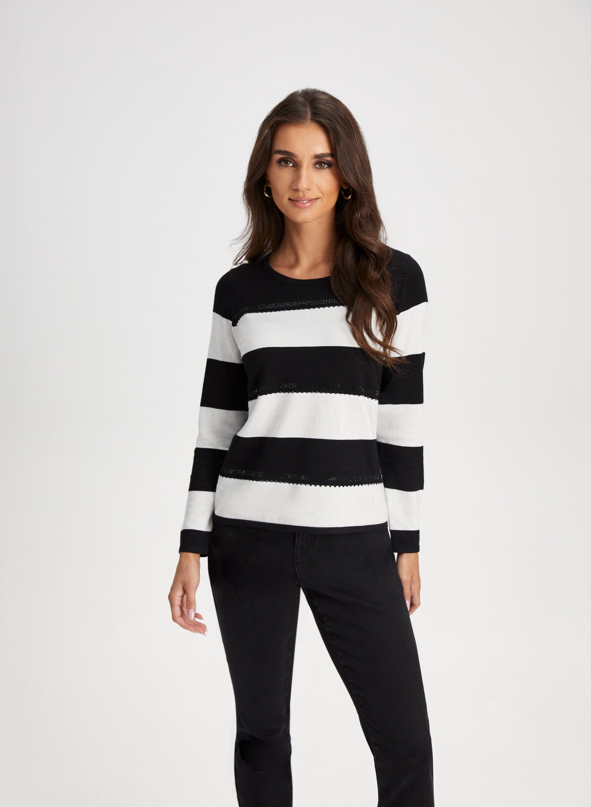 Rhinestone Detail Striped Sweater