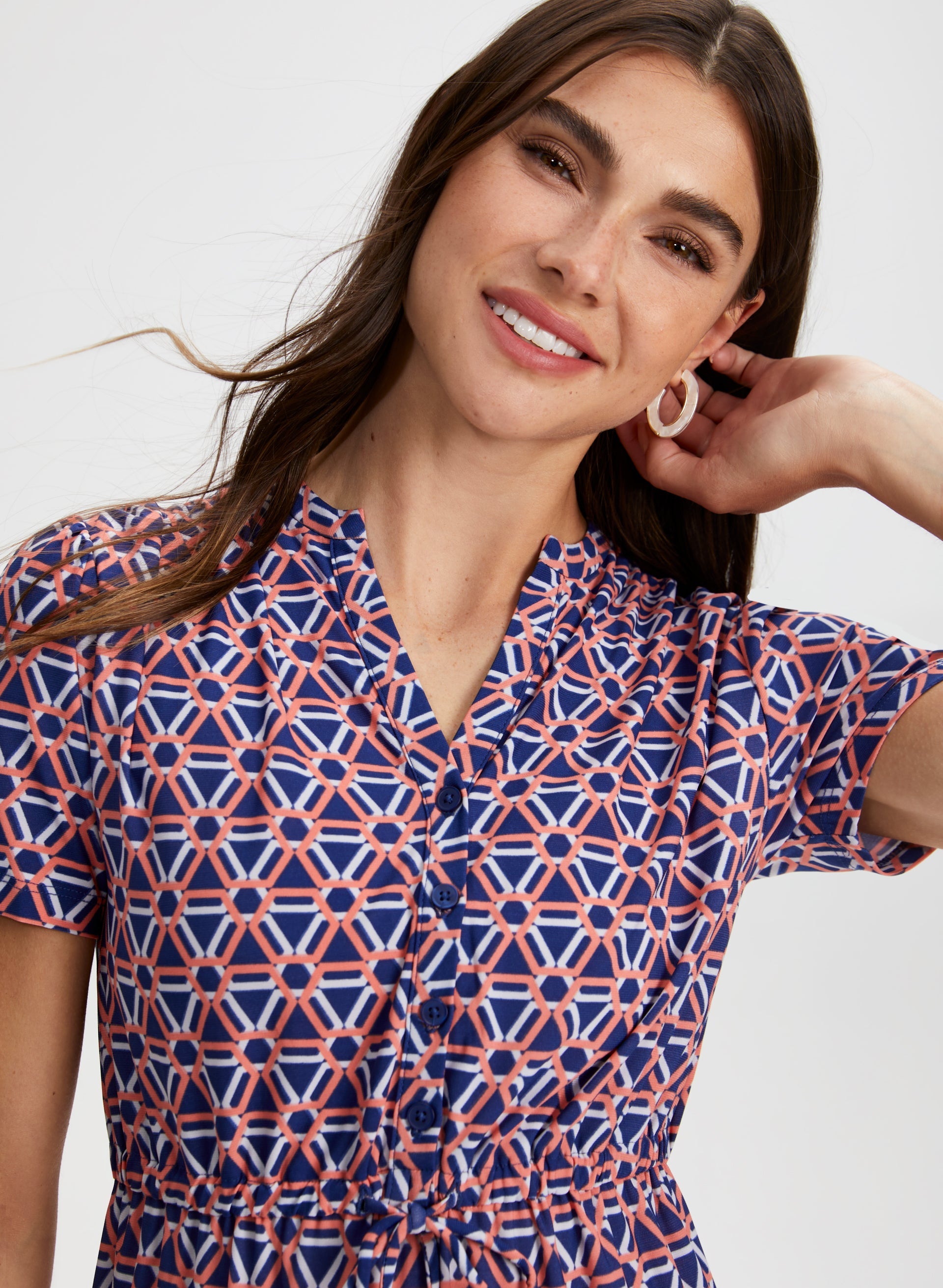 Geometric print midi dress hot sale
