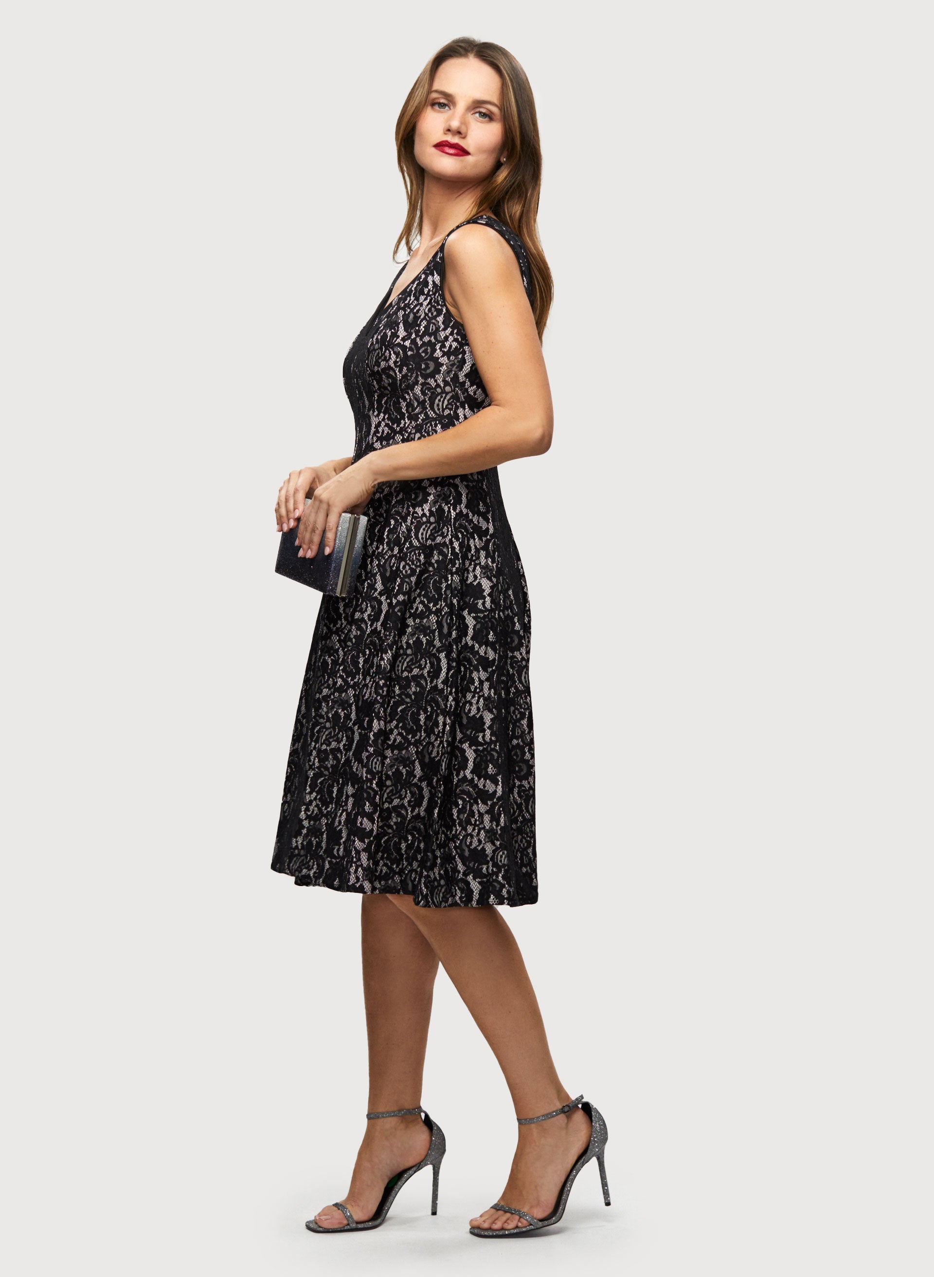 Floral Lace Dress & Pearl Earrings