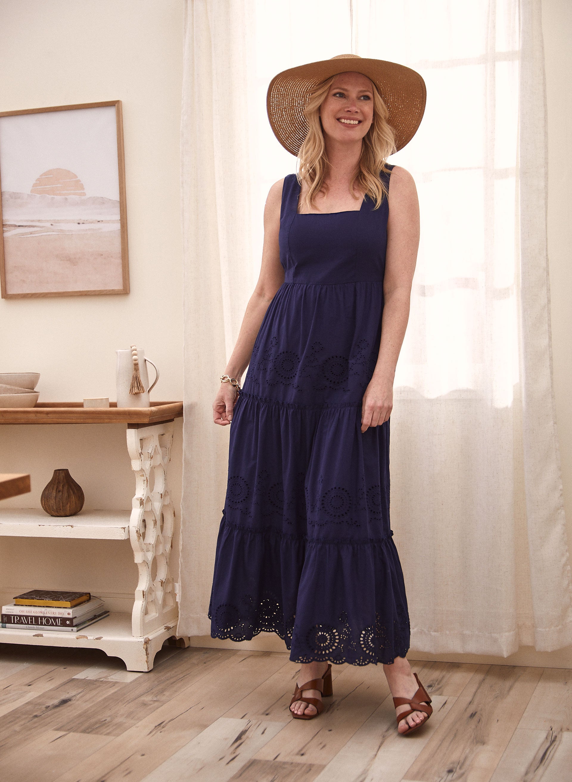 Eyelet Detail Cotton Maxi Dress