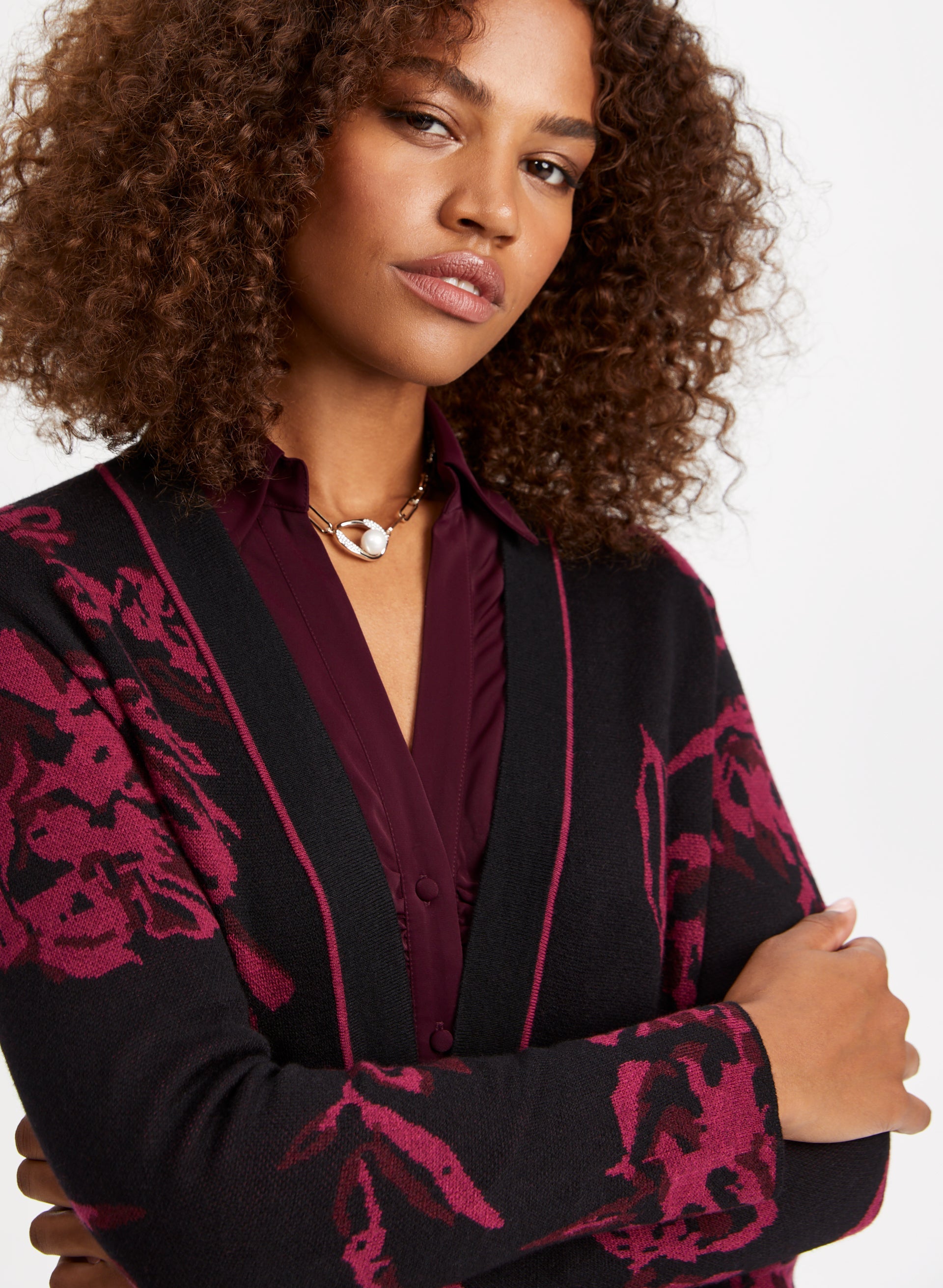 Laura Petites Women s Polyester Acrylic Nylon Floral Print Cardigan in Black Pattern Size XS