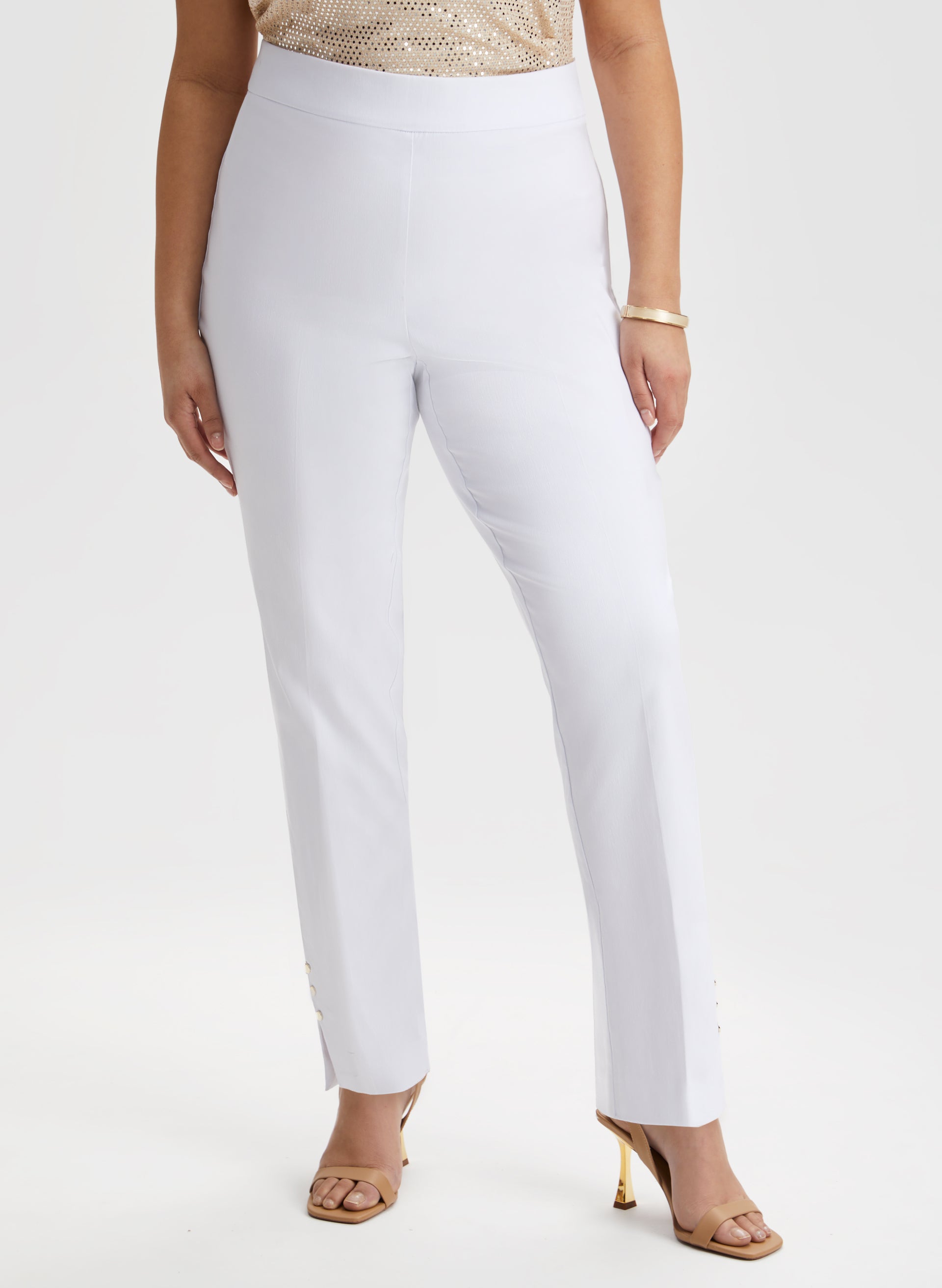 Laura Plus Women s Rayon Nylon Spandex Slim Leg Pull On Pants in White Size 22
