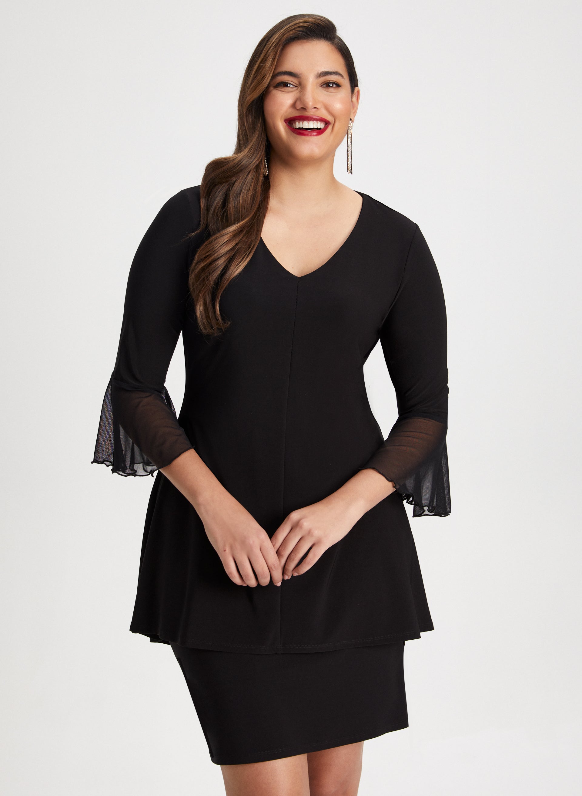  Halcan Womens Dresses Plus Flounce Sleeve Drawstring Front  Textured Knit Dress Black Dresses for Women cockta (Color : Baby Pink, Size  : 3X-Large) : Everything Else