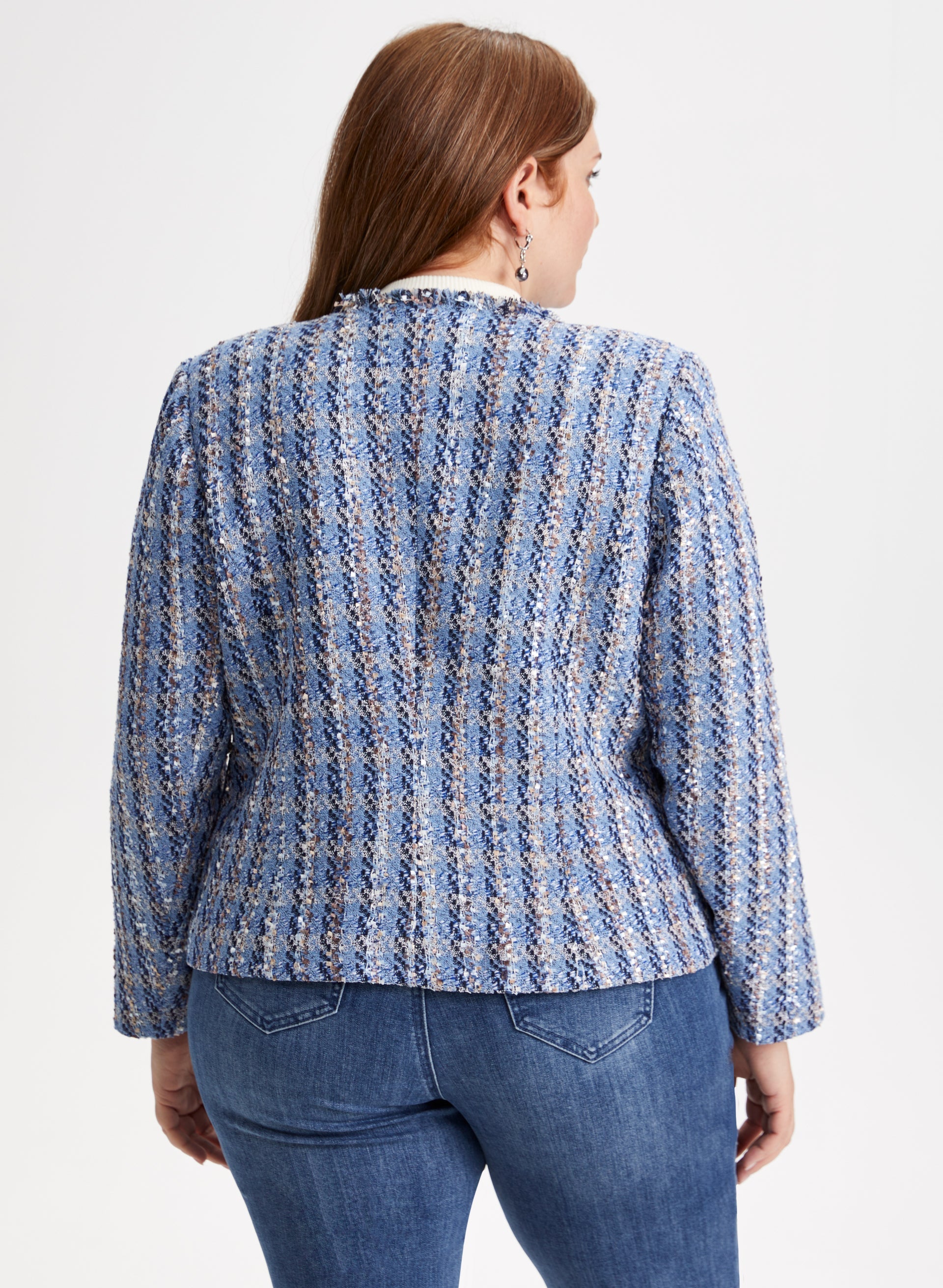 Laura Plus Women s Polyester Fringe Detail Boucle Jacket in Blue Pattern Size 14