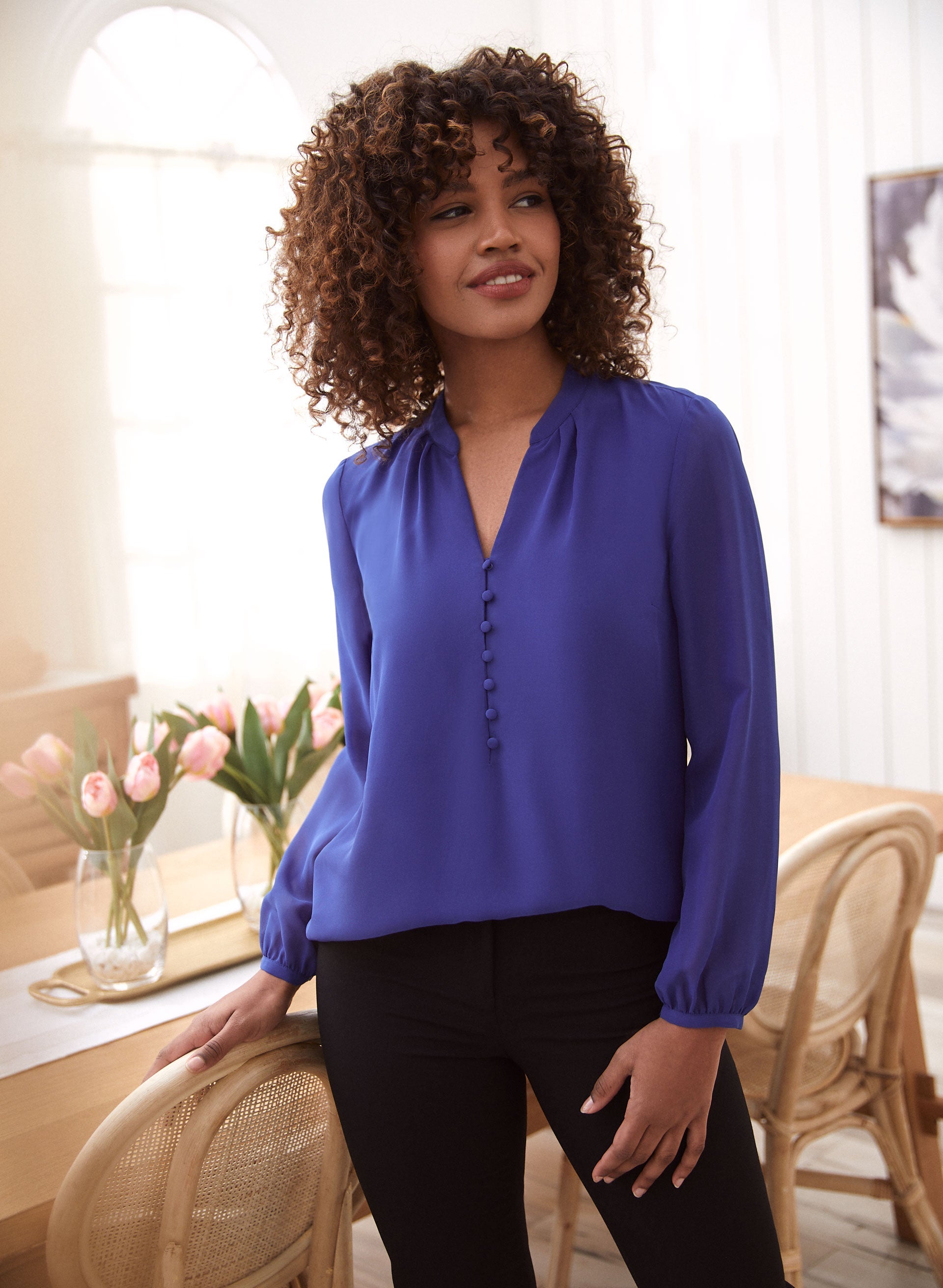 Long sleeve chiffon top top