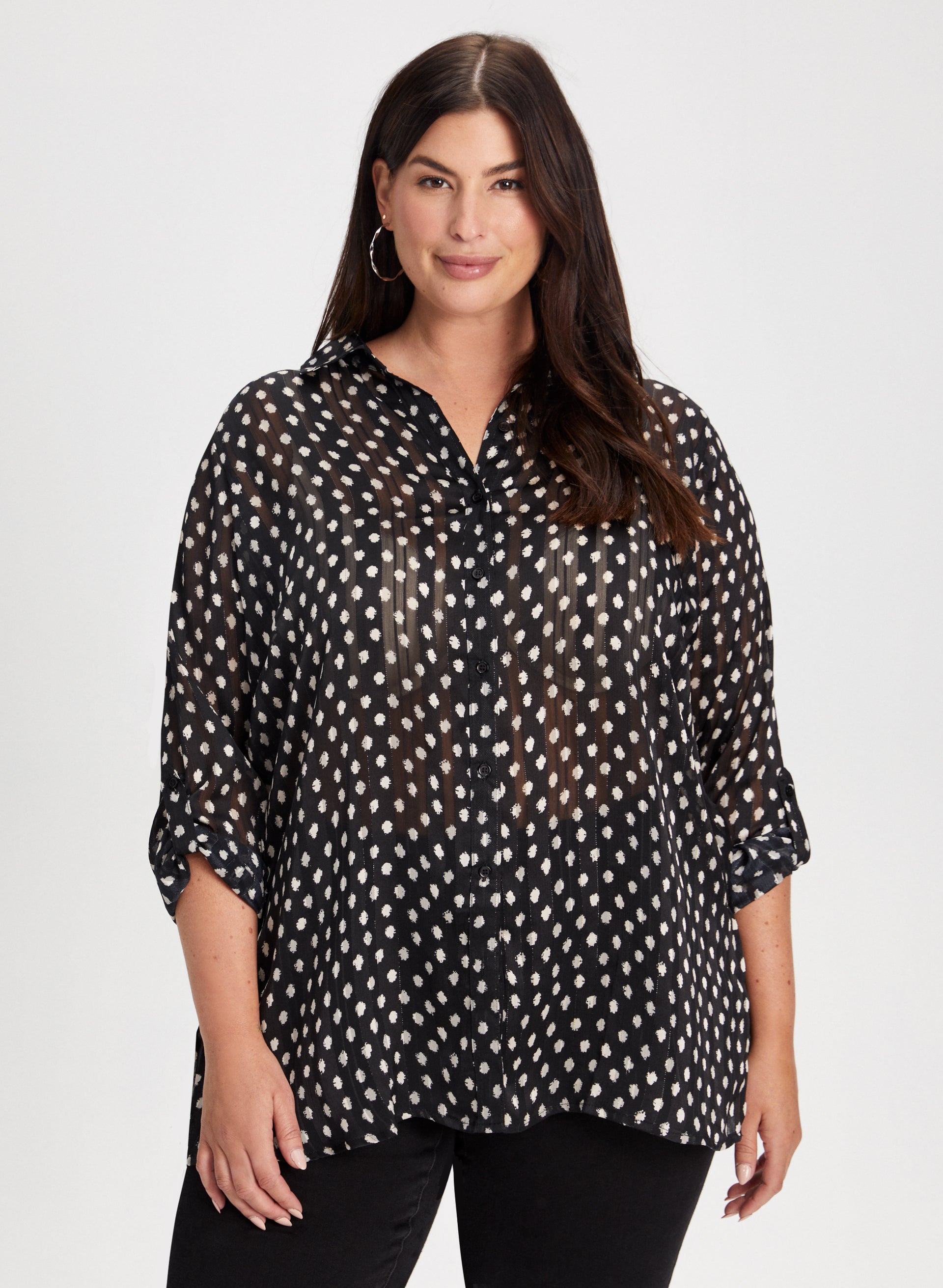 Button Down Dot Motif Tunic