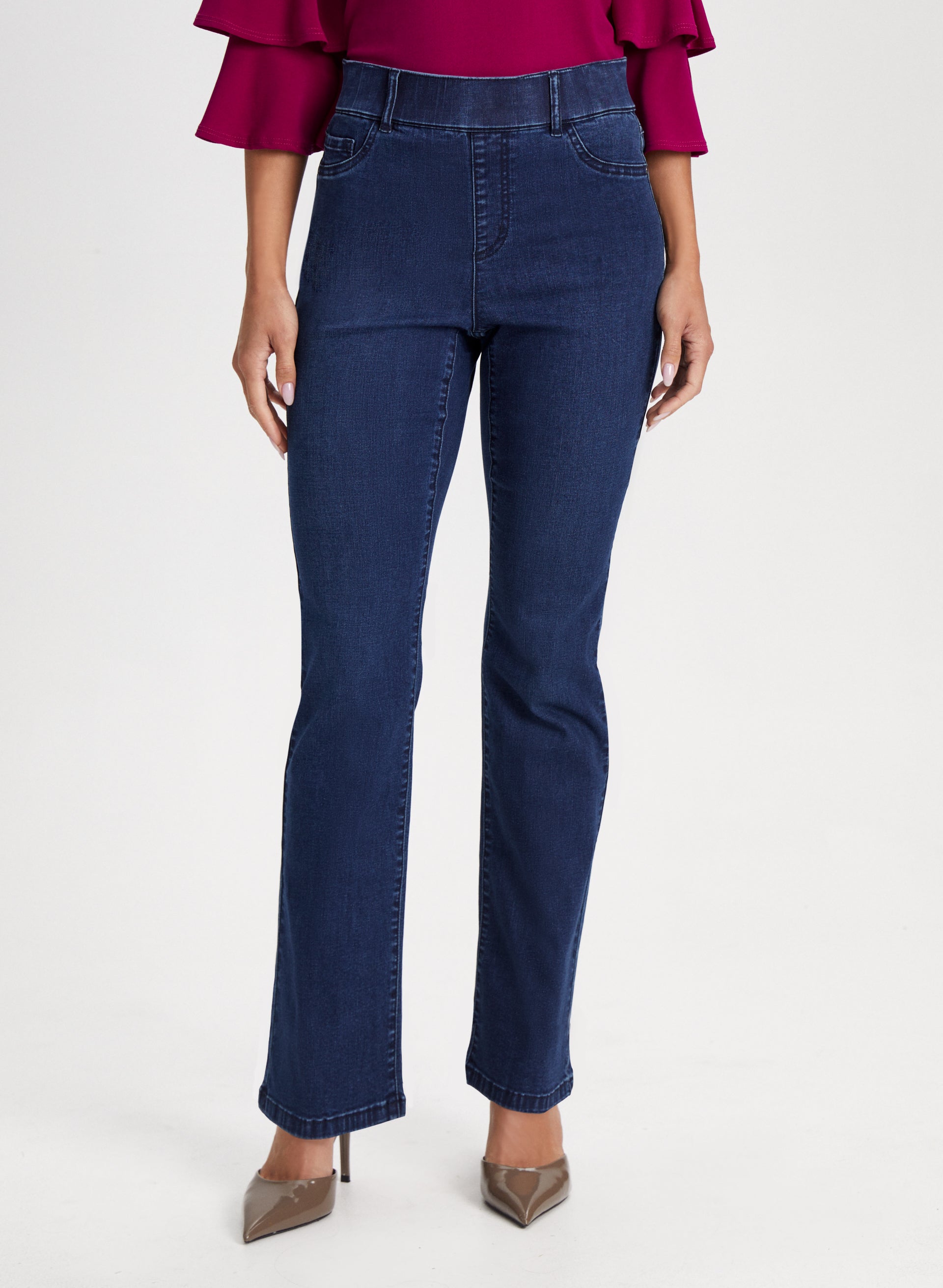 Blue Slant Pocket Bootcut Jeans *-Stretch Washed Versatile Denim Pants,  Women's Denim Clothing