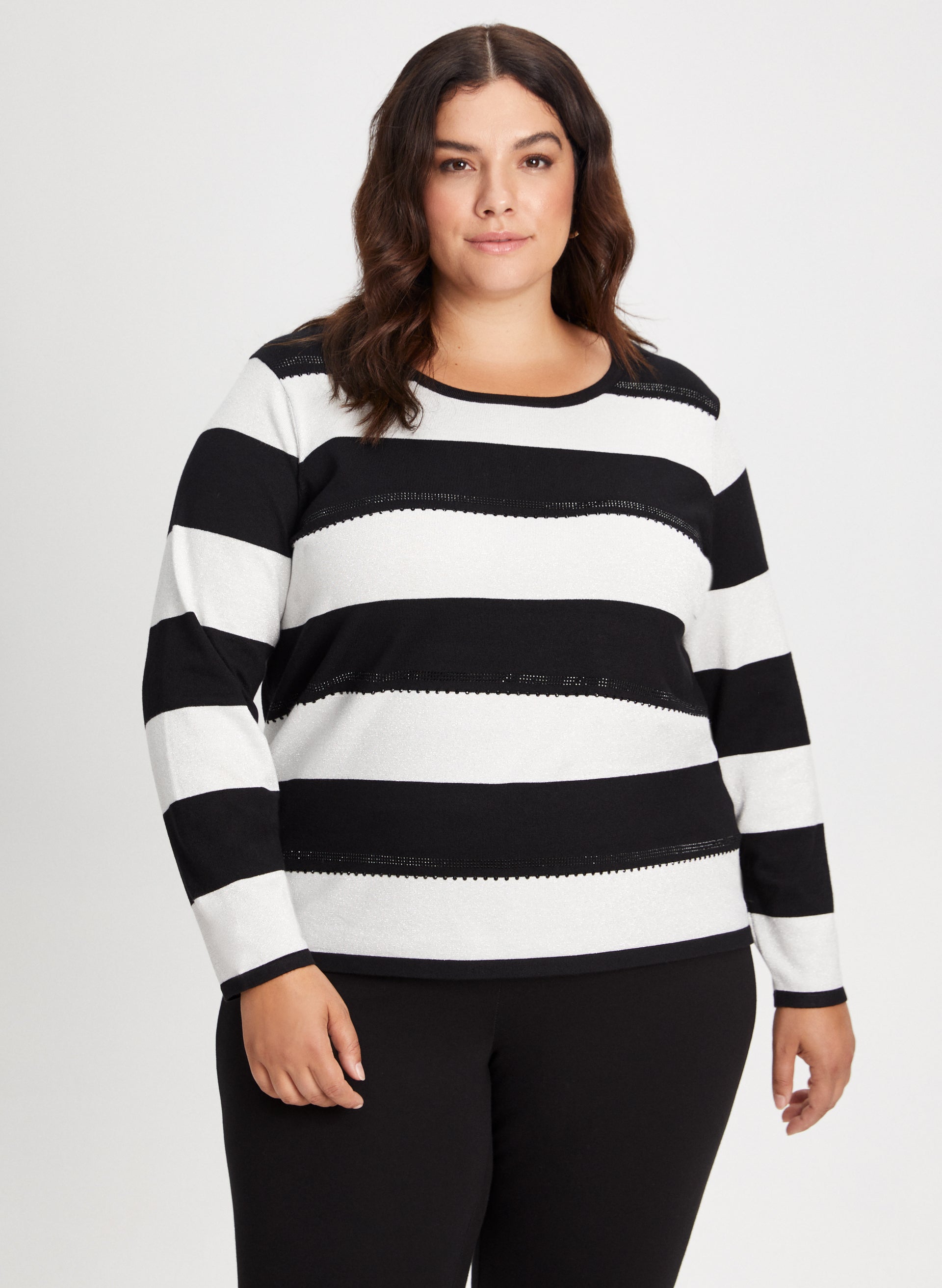 Rhinestone Detail Striped Sweater