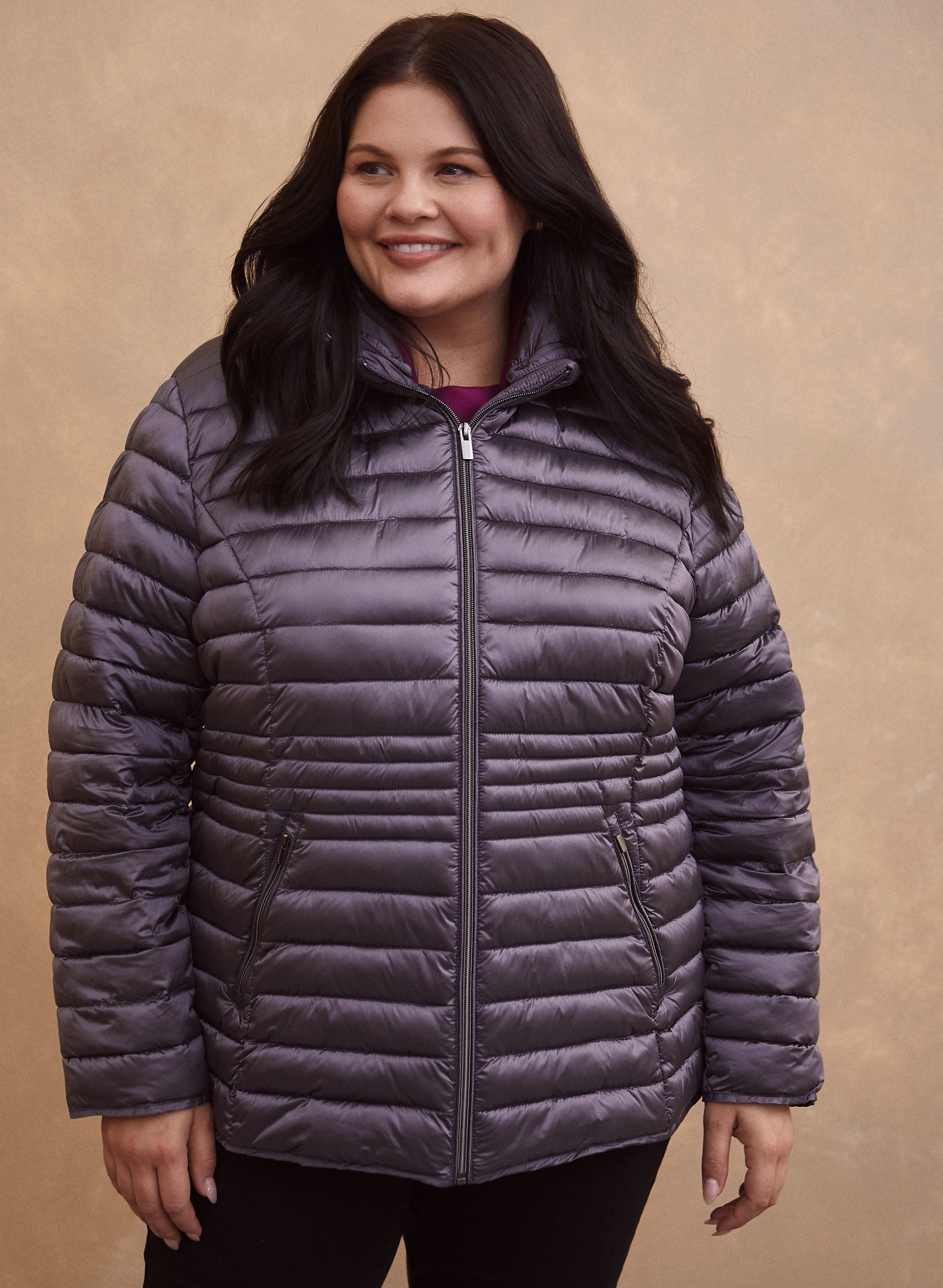 Laura Plus Women s Nylon Packable Vegan Down Quilted Coat in Mauve Size 3X