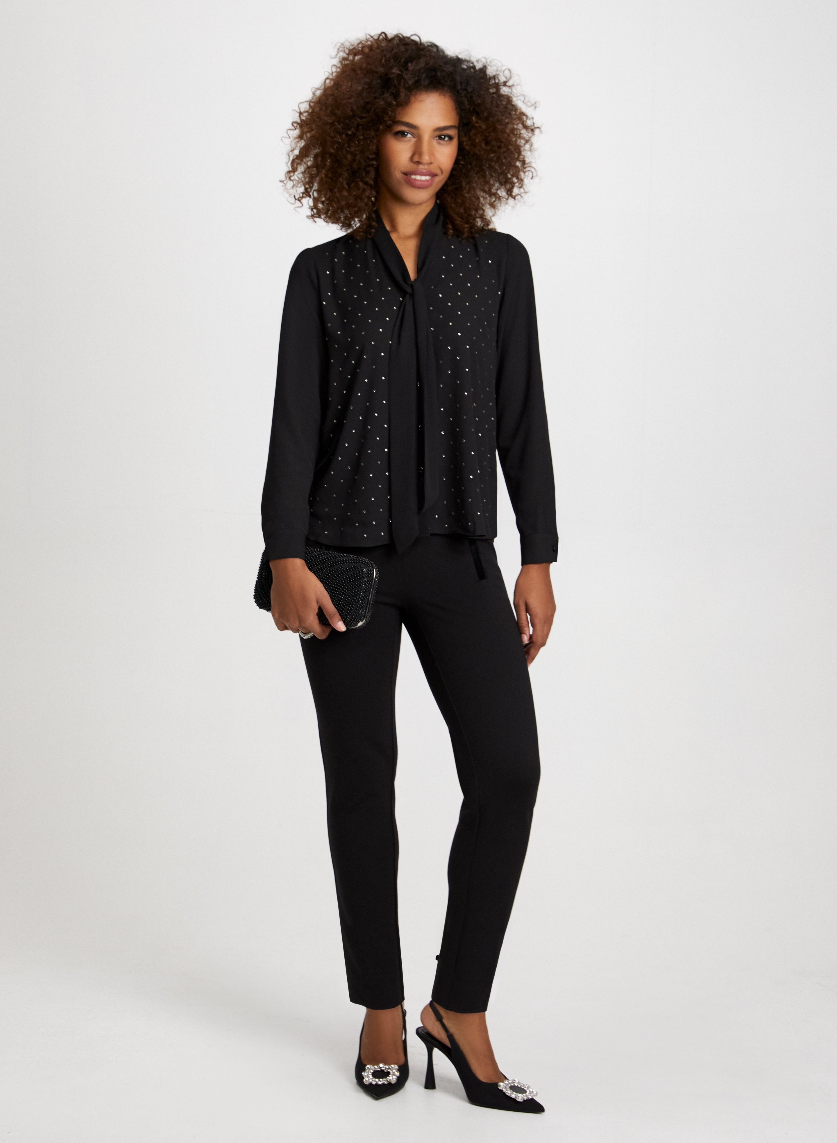 Tie Neck Blouse Bow Detail Pants