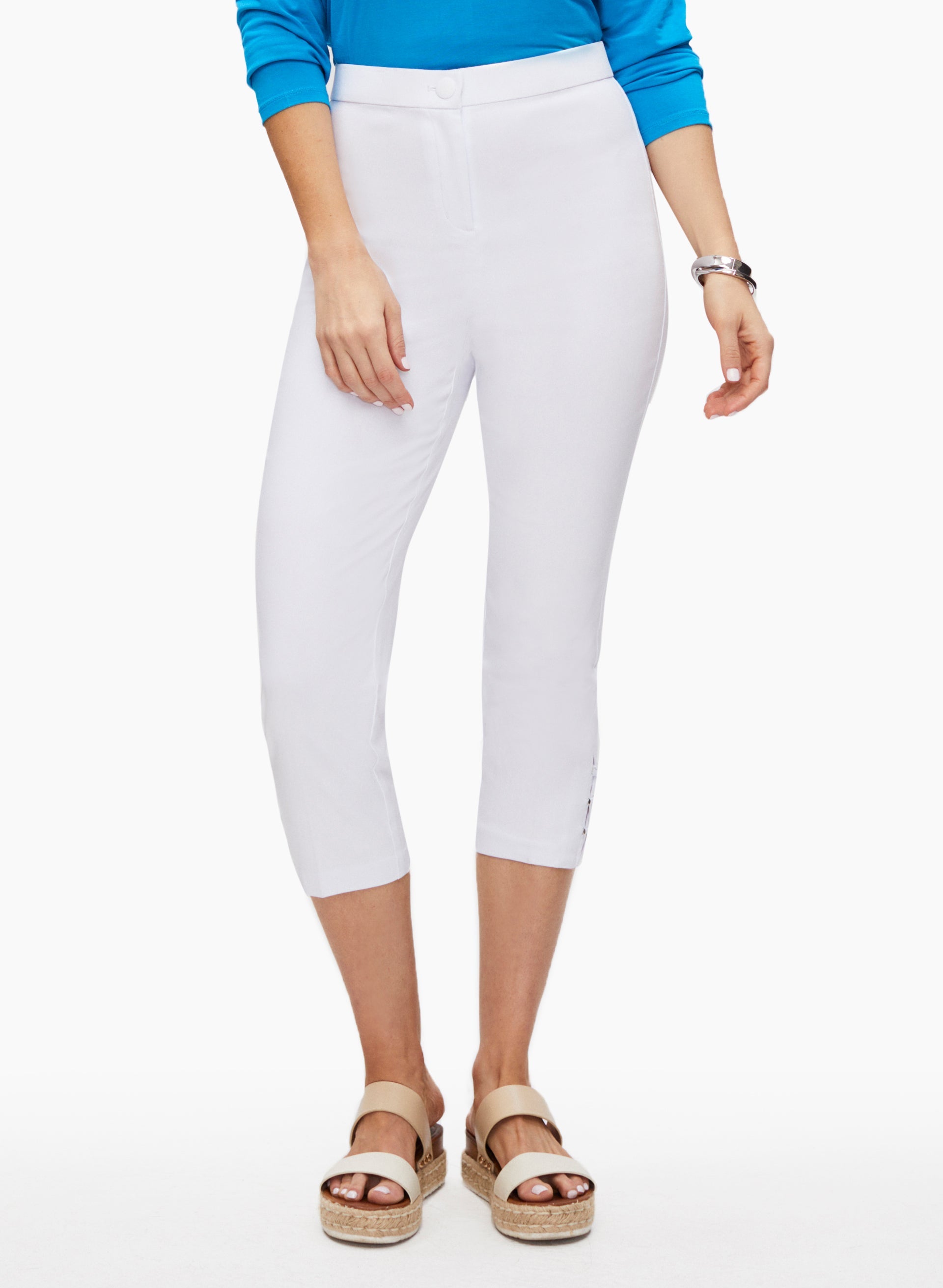 White cotton capri pants best sale