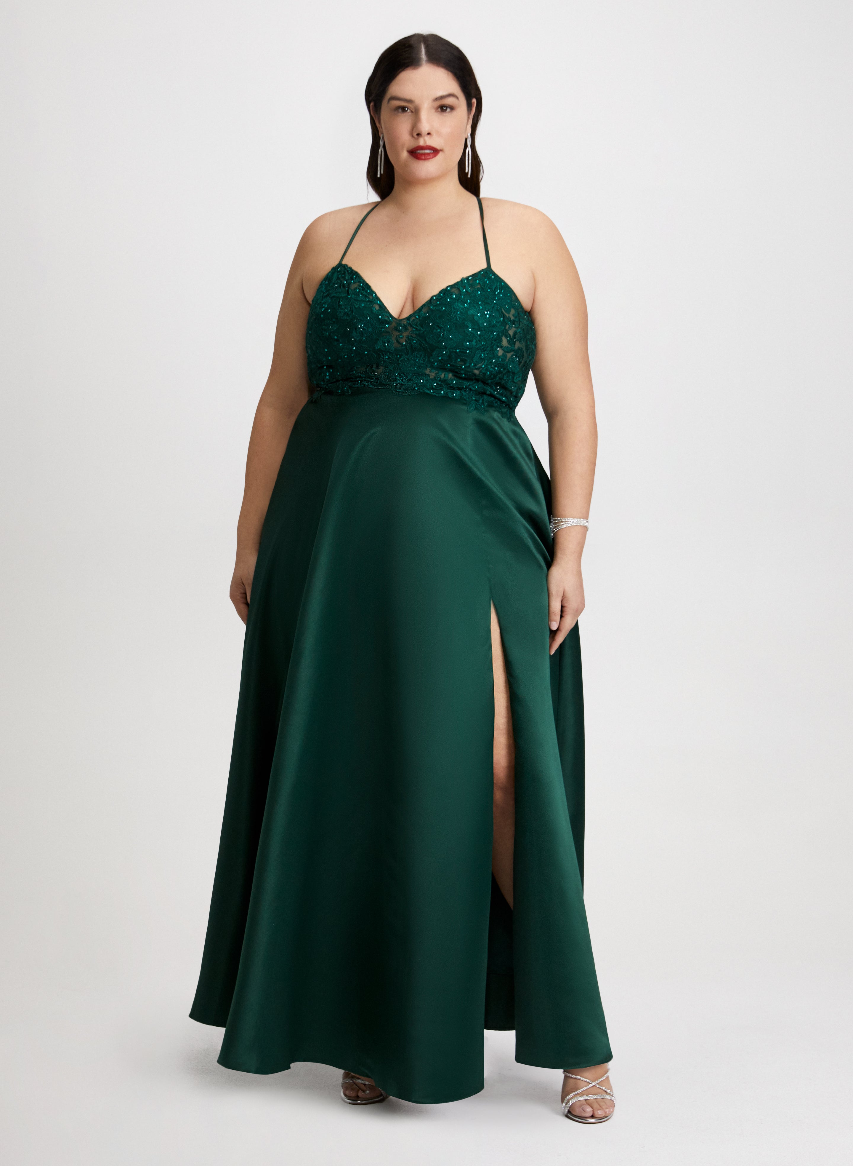 Sequin Detail Satin Gown