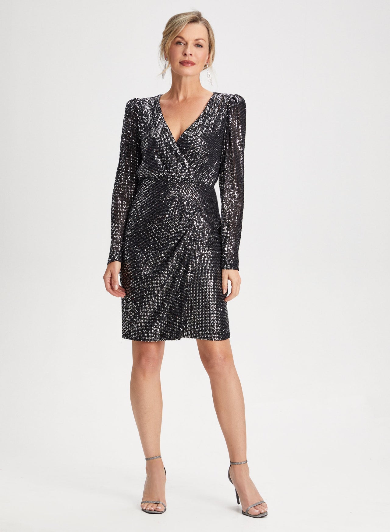Loose Metallic Sequin V-Neck Dress