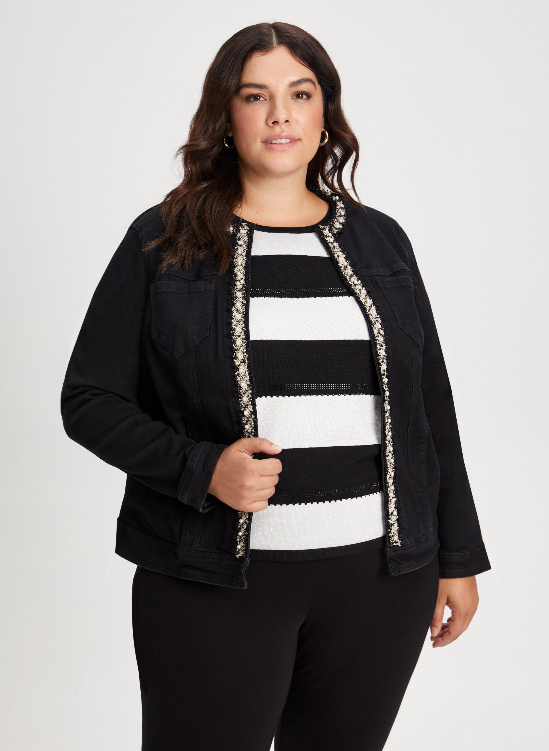 Plus size embellished 2025 denim jacket