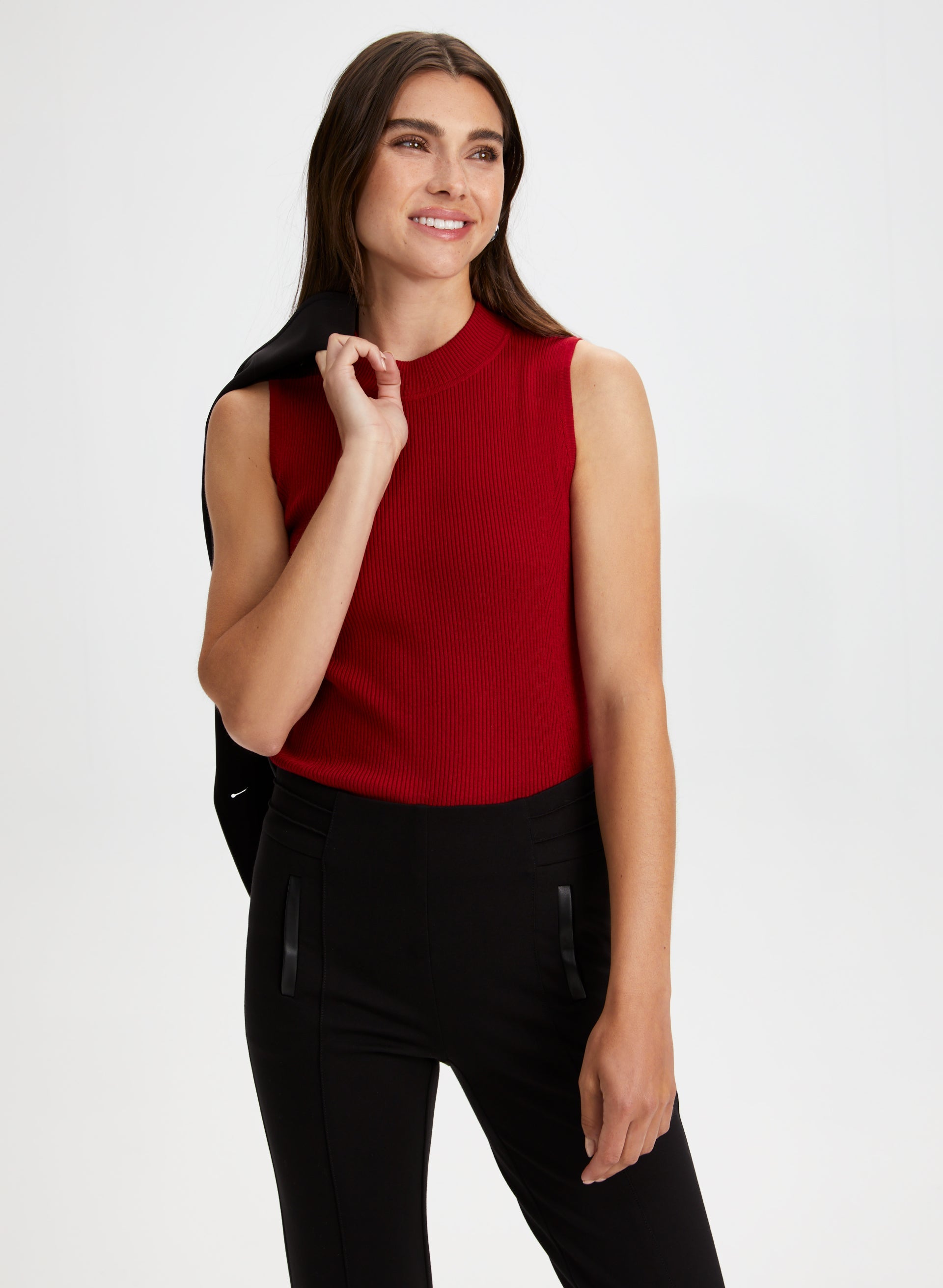 Black sleeveless mock turtleneck top