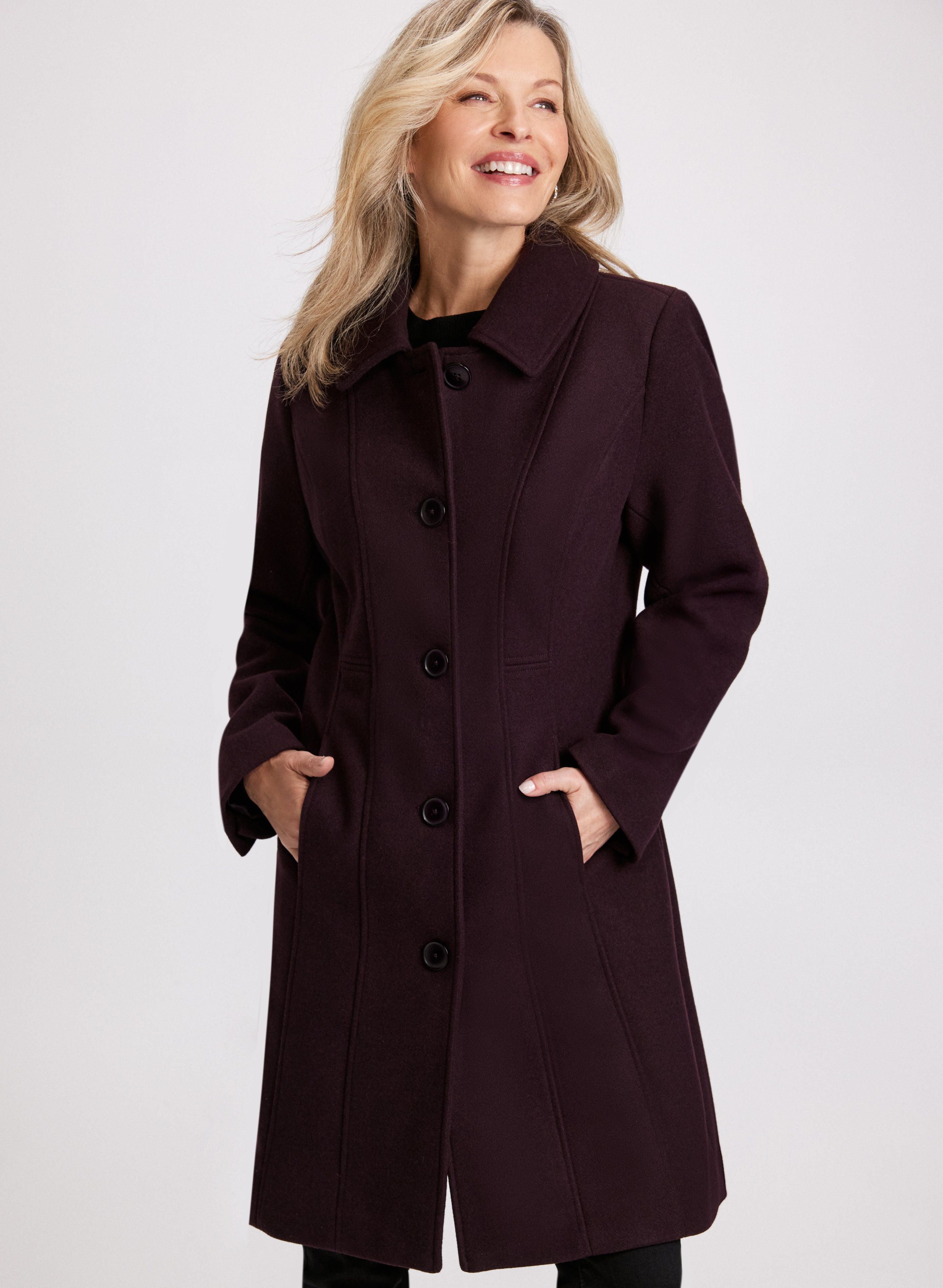 Laura Women s Polyester Acrylic Wool Stretch Wool Blend Coat in Purple Size 10