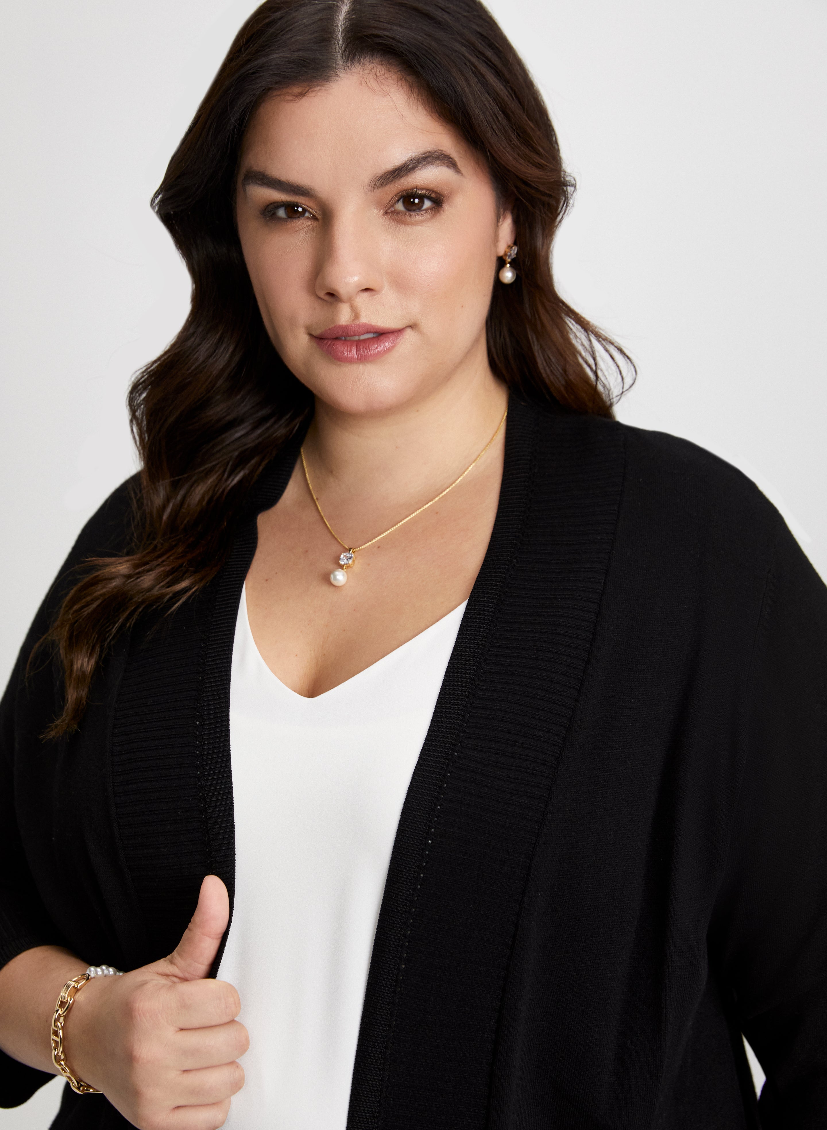 Laura Plus Women s Viscose Nylon Open Front Knit Cardigan in Black Size X