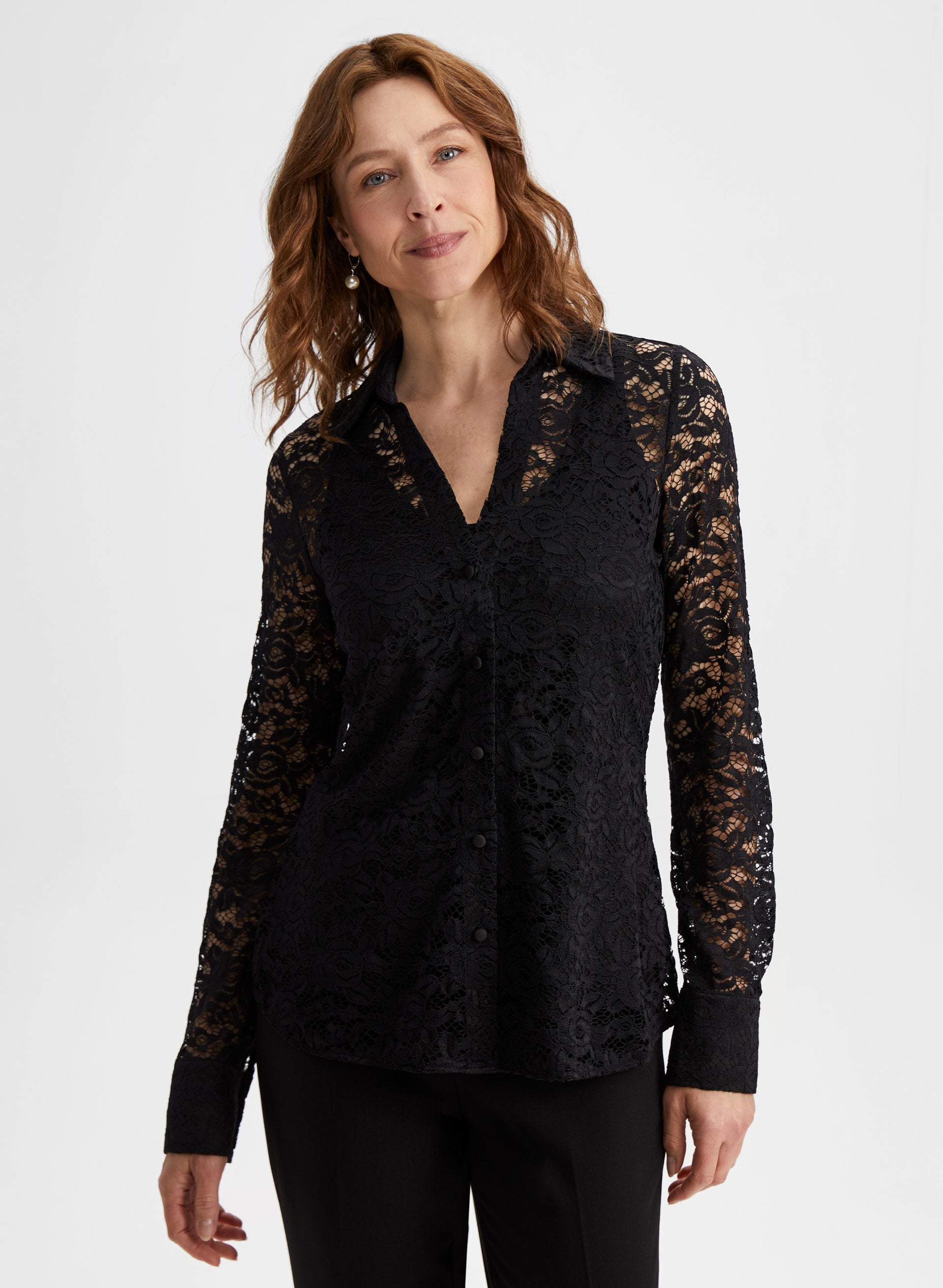 Lace Button-Down Blouse