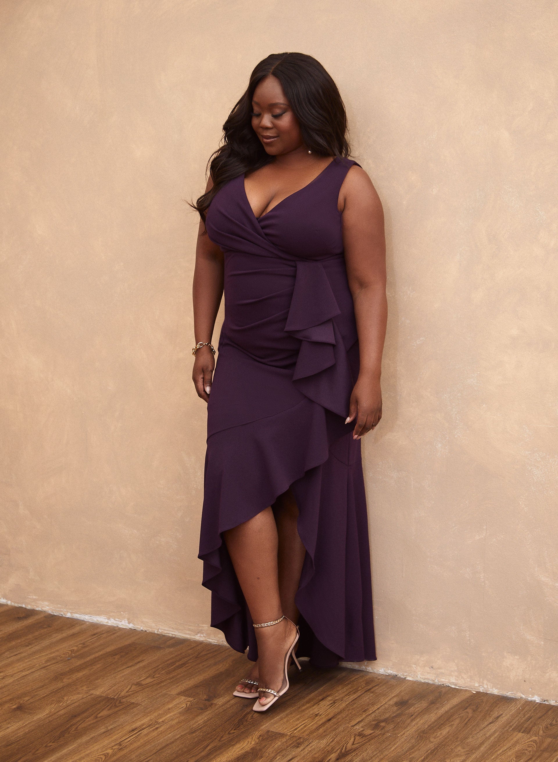 V Neck Flounce Dress