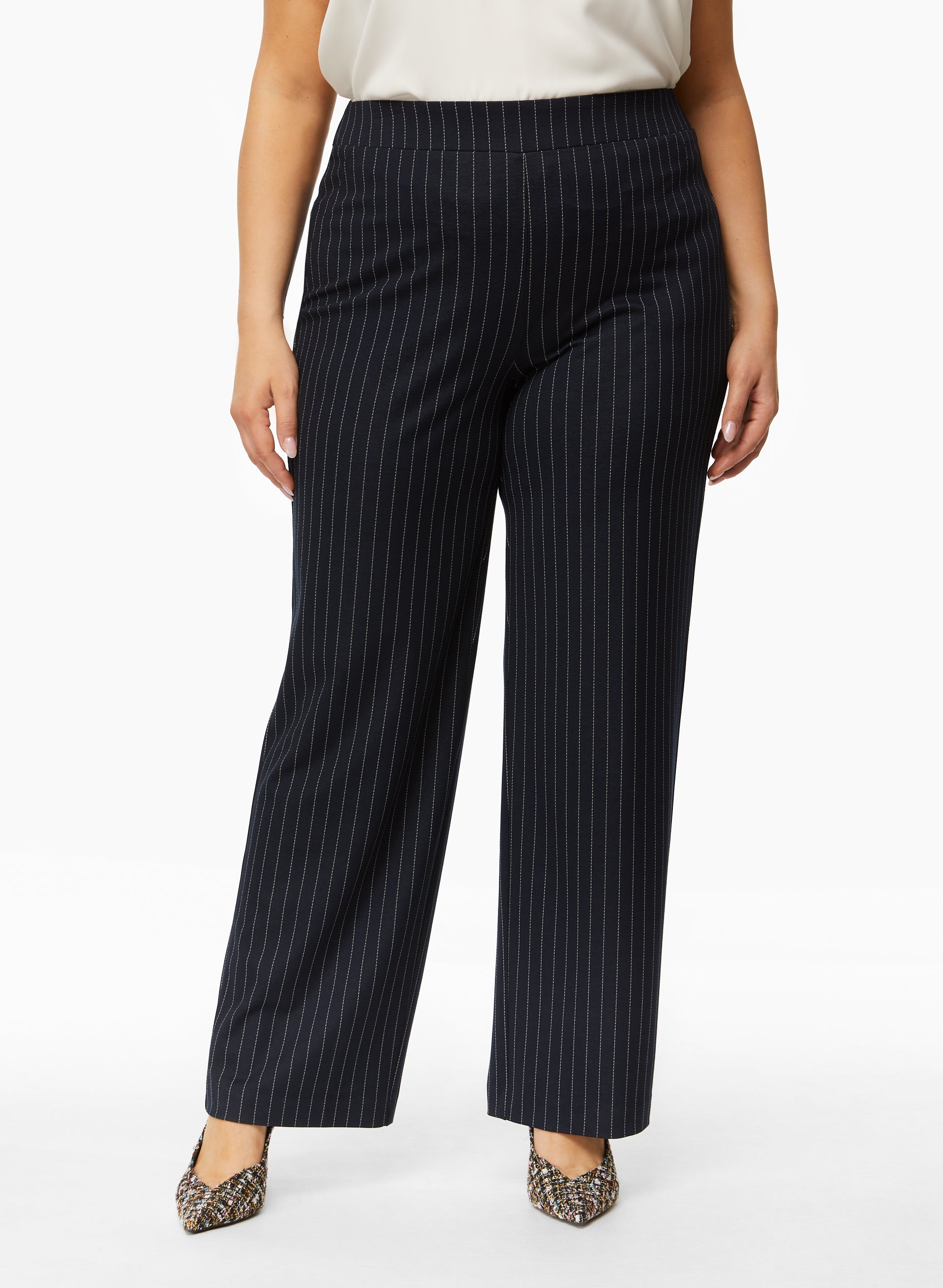 Pull-On Stripe Print Straight Leg Pants