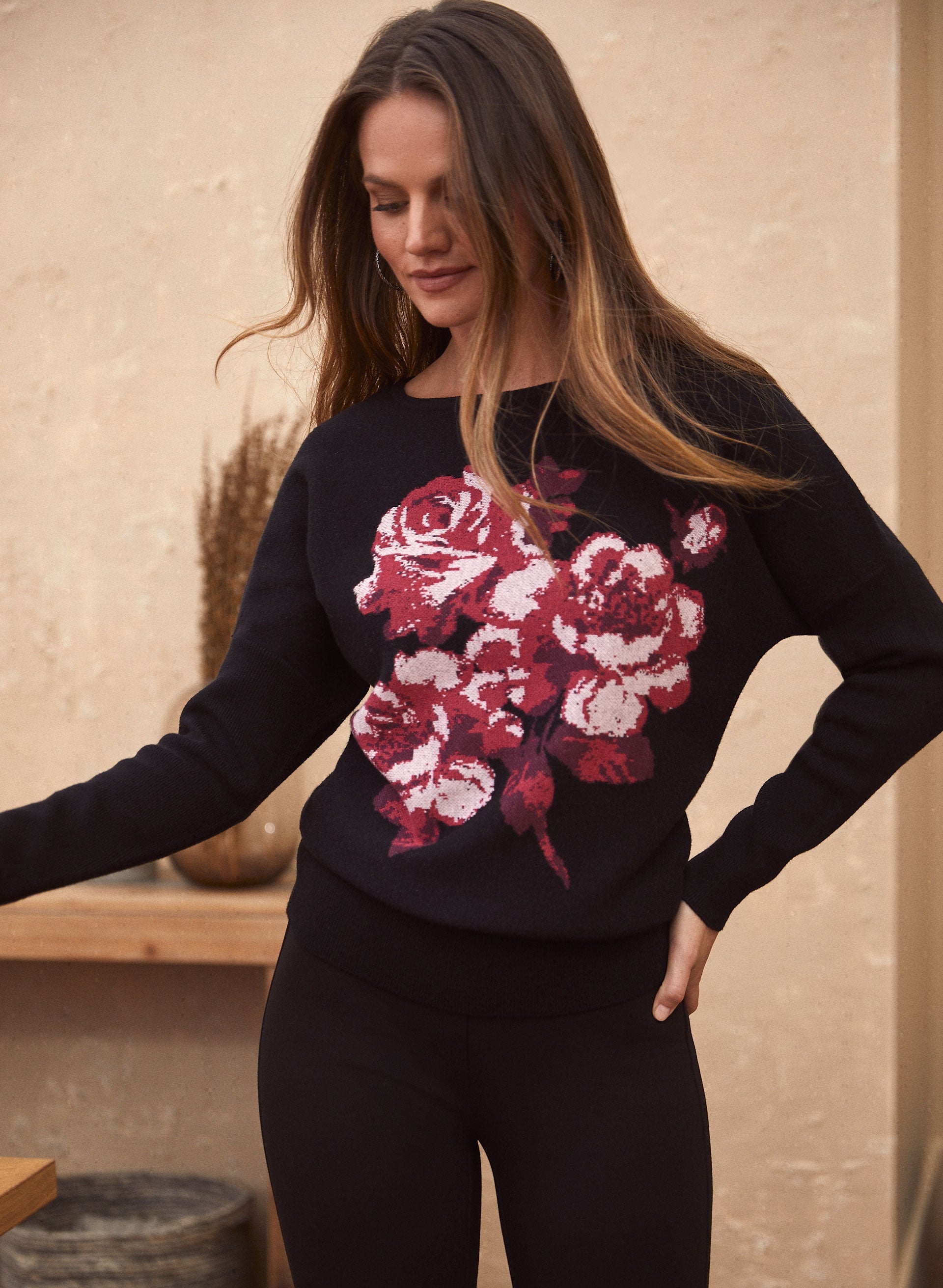 Dolman Sleeve Floral Print Sweater