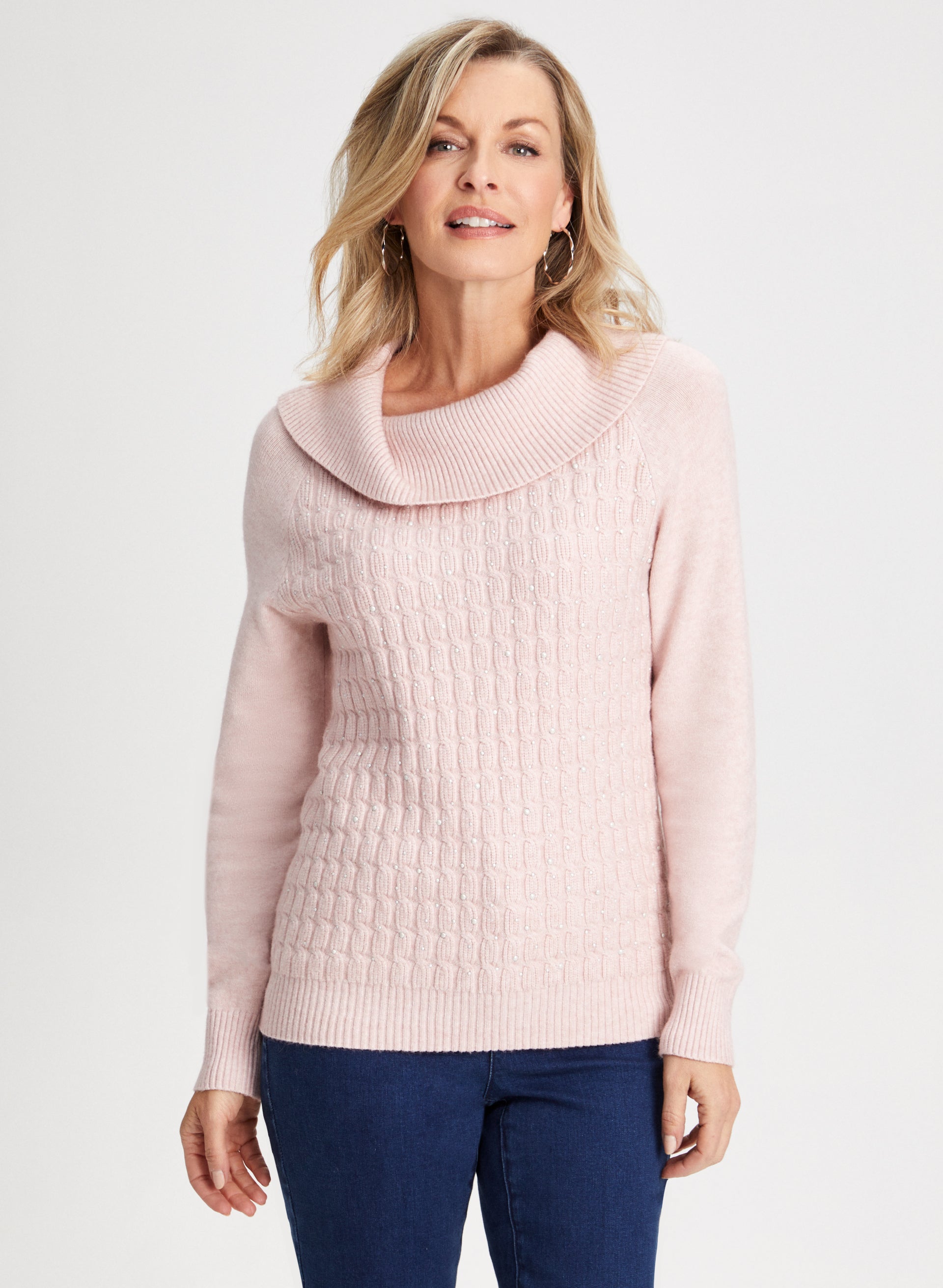 Pearl Embellished Cowl Neck Sweater
