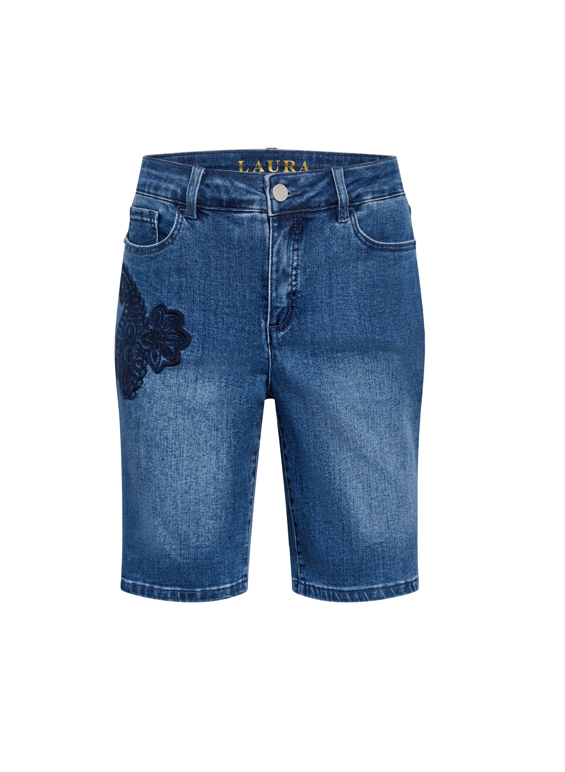 Laura Petites Women s Cotton Polyester Viscose Embroidered Bermuda Shorts in Indigo Blue Size 8