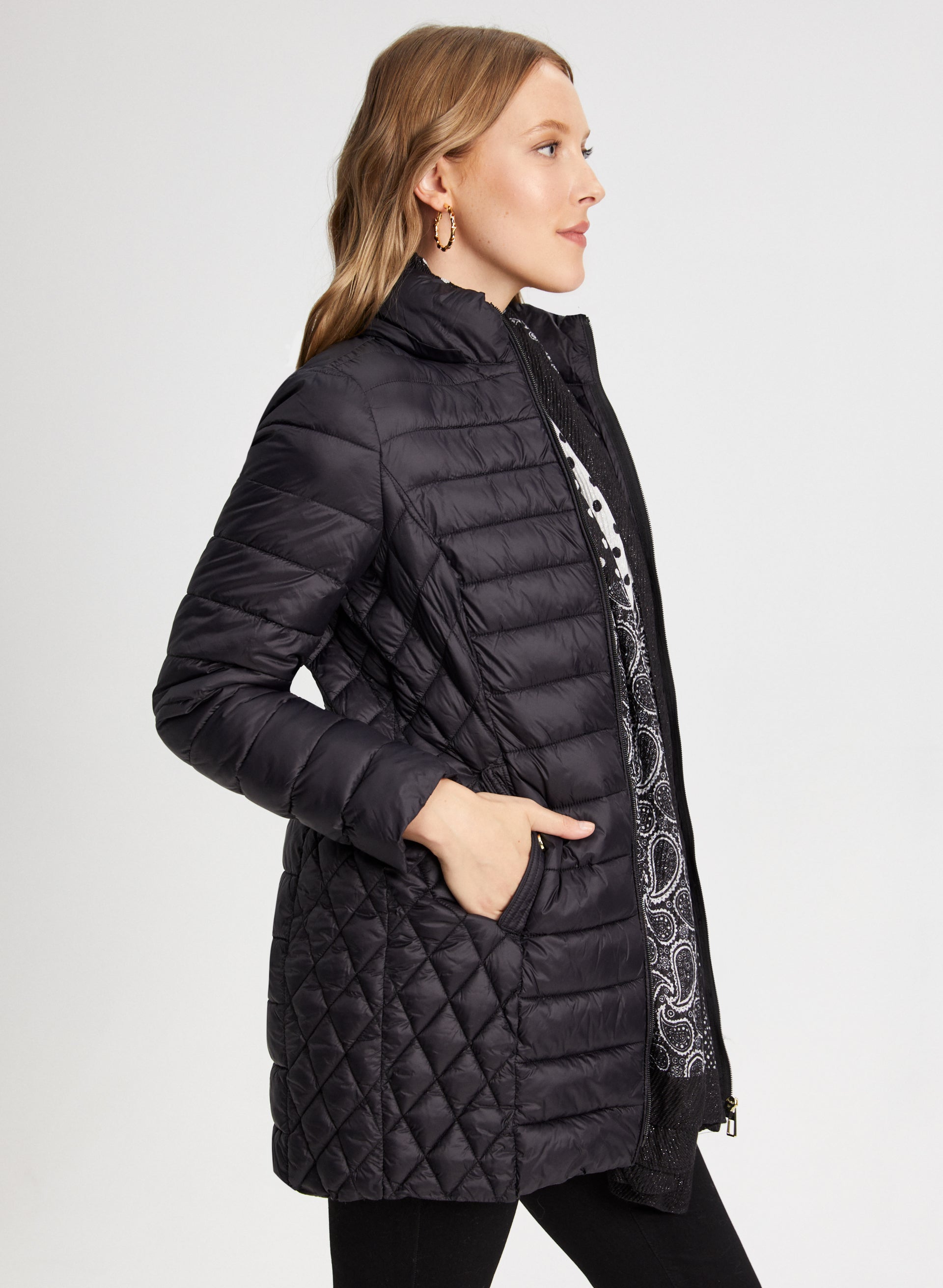 Quilted 3 4 length coat best sale