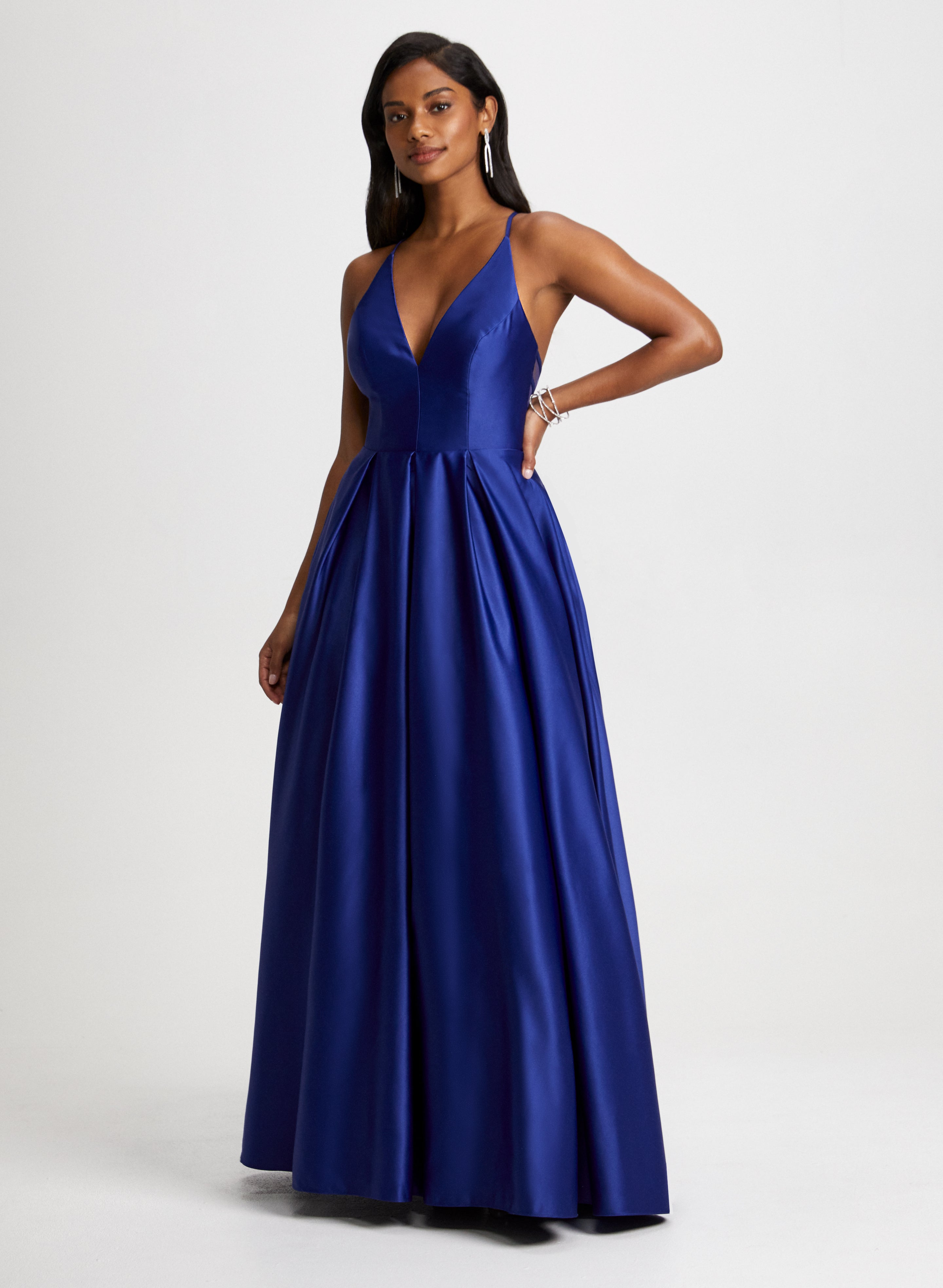 Deep V-Neck Dress & Crystal Strand Earrings Deep V-Neck Dress & Crystal Strand Earrings