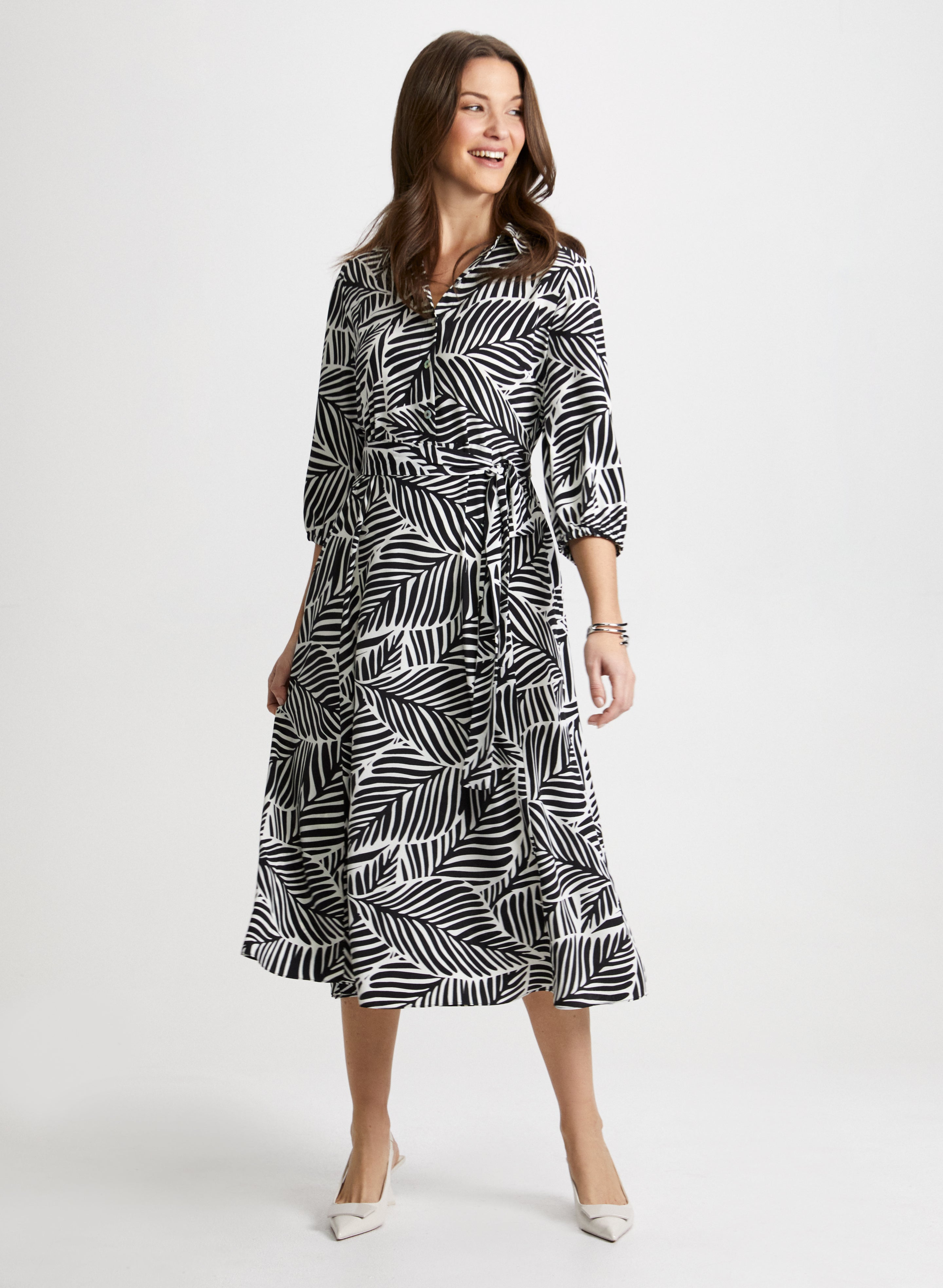 Black palm print dress online