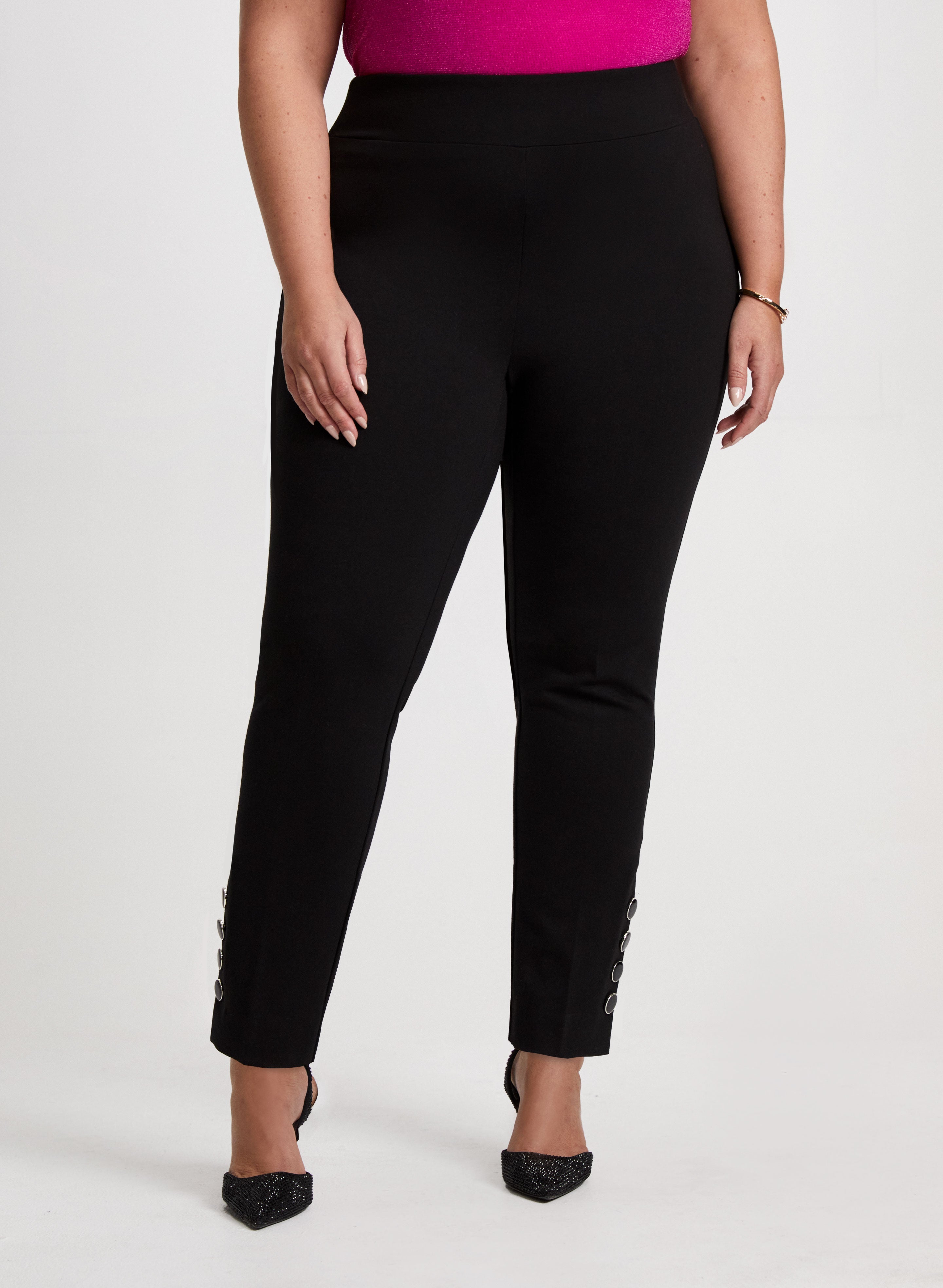Laura Plus Women s Rayon Nylon Spandex Button Detail Straight Leg Pants in Black Size 14